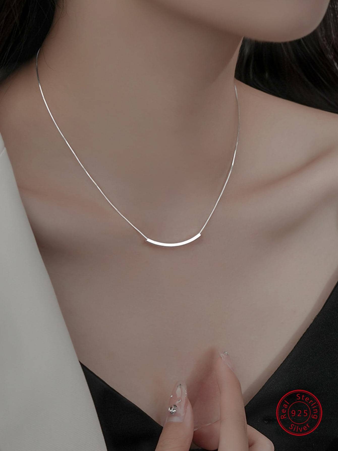 1pc Fashion Minimalist Sterling Silver Necklace For Women For Gift