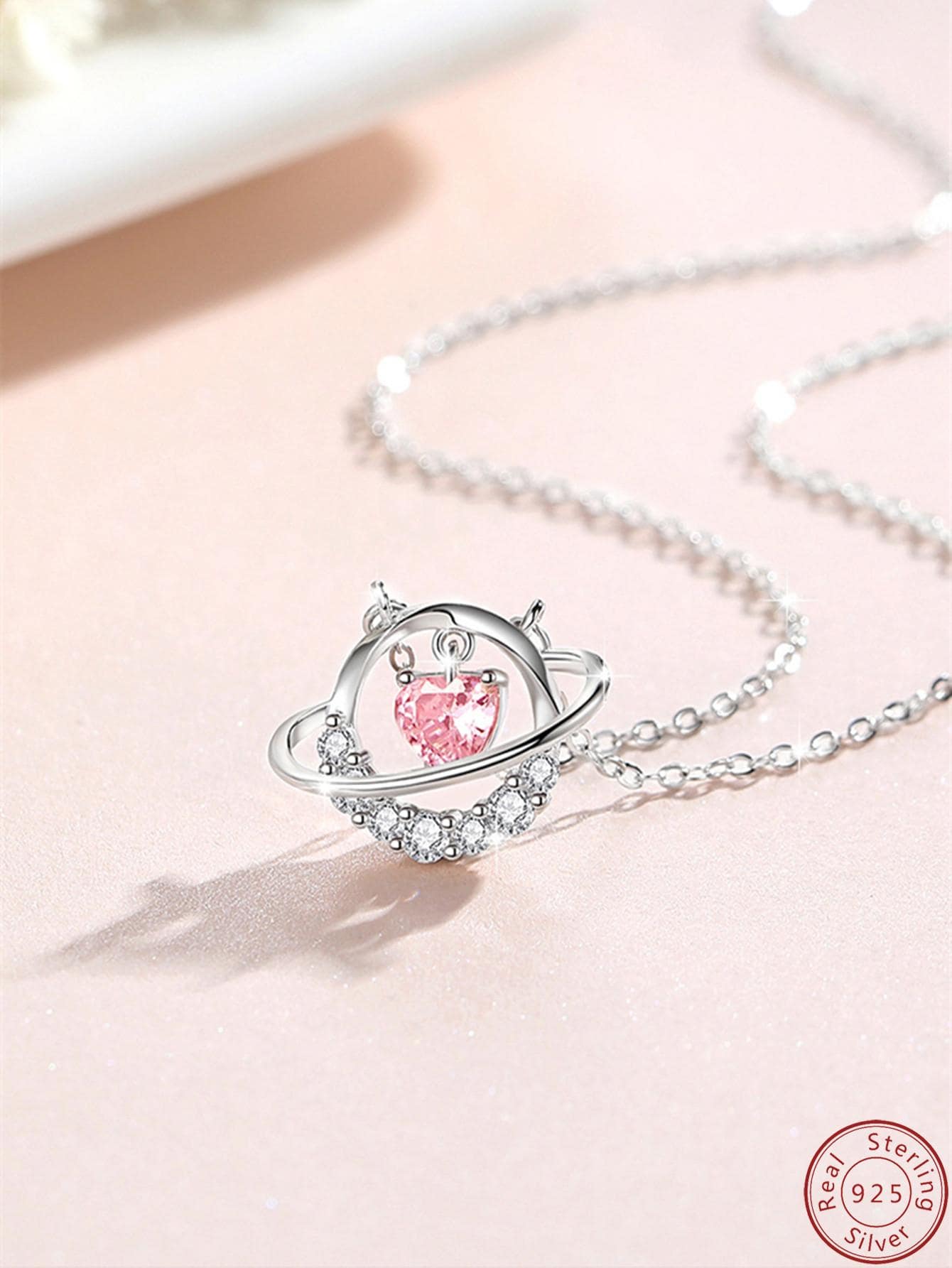 1pc Fashion Sterling Silver Cubic Zirconia Decor Planet Charm Necklace For Women For Daily Life