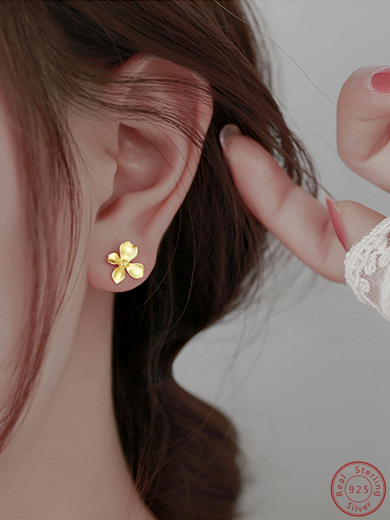 1pair Elegant Flower Design Sterling Silver Stud Earrings For Women For Daily Decoration Commuting