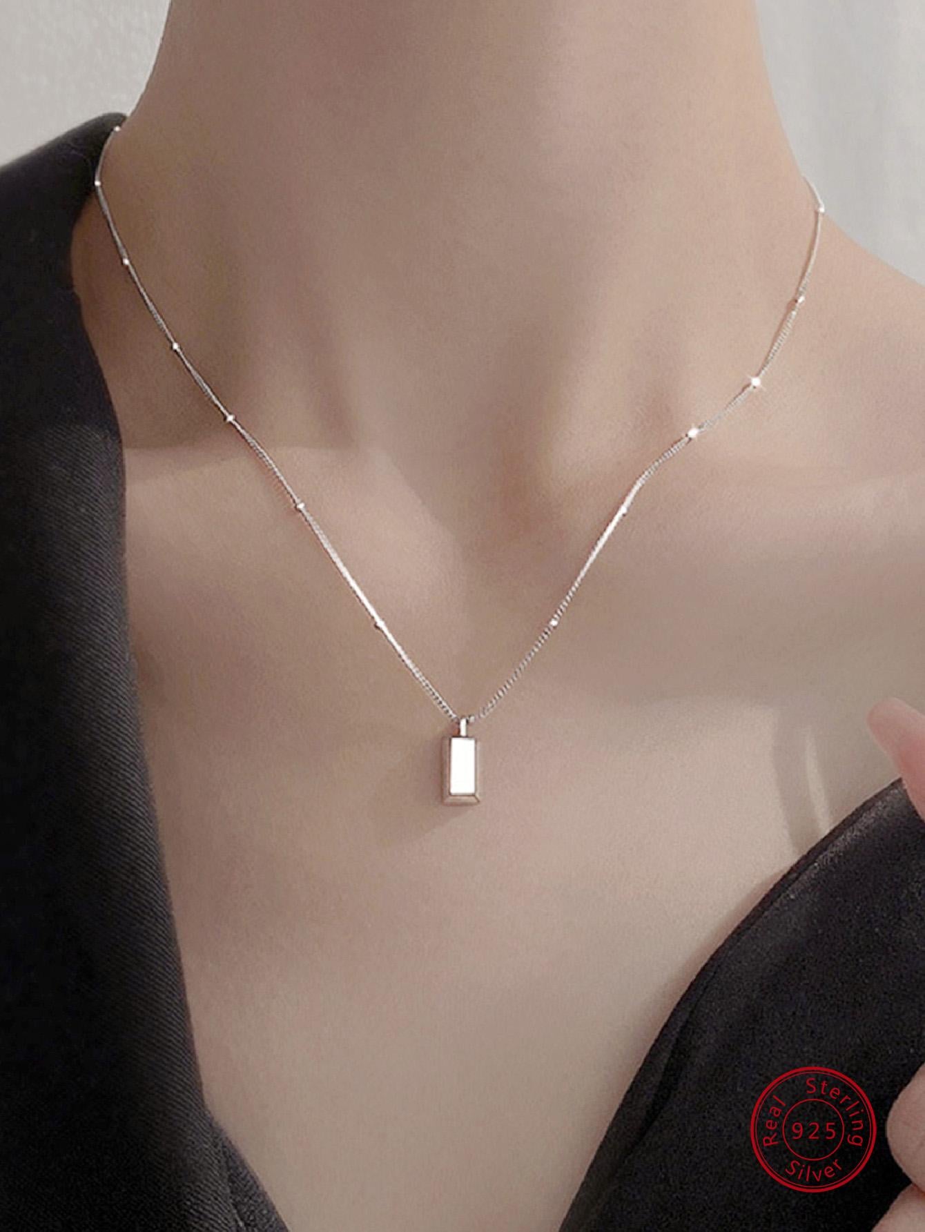 1pc Fashion Geometric Pendant Sterling Silver Necklace For Women For Gift