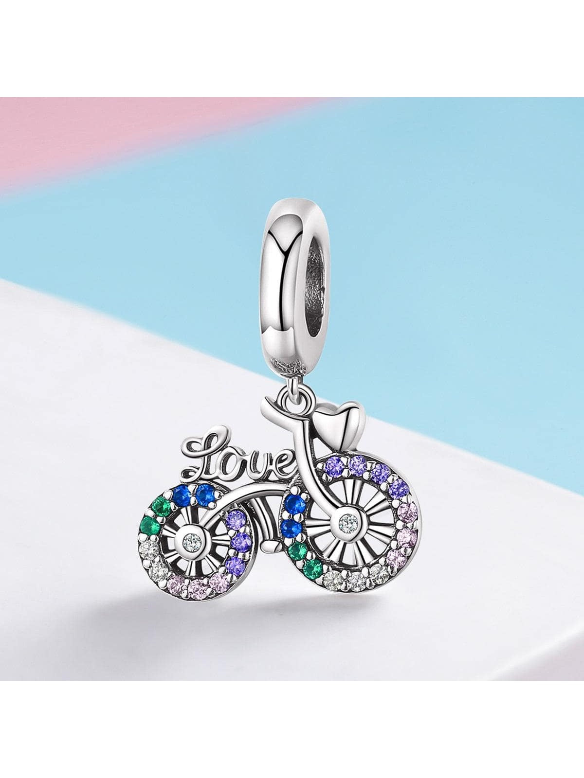 1pc 925 Sterling Silver Crystal Bike Bicycle Shape Pendant Charms fit Original Bracelets & Necklaces DIY Jewelry Gift