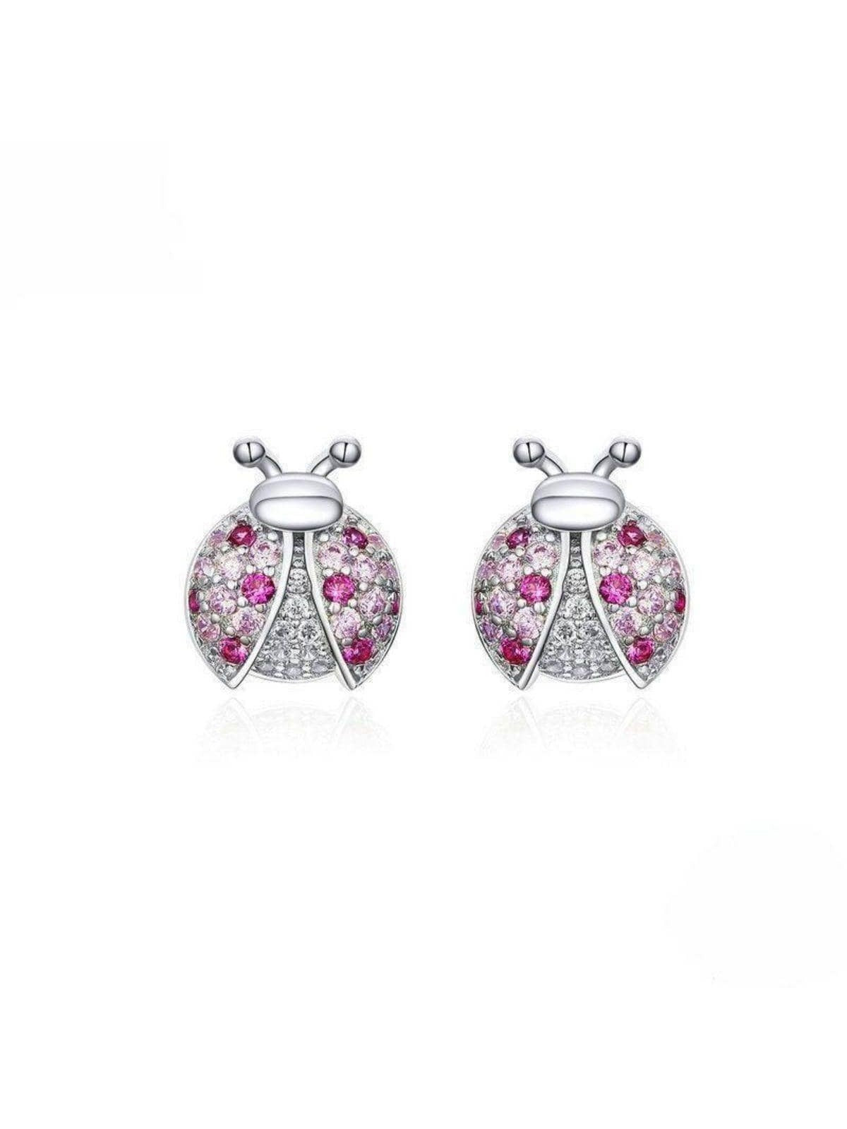 Cubic Zirconia Insect Design Sterling Silver Stud Earrings