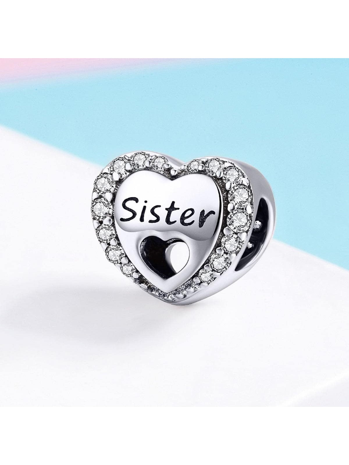 1pc 925 Sterling Silver My Sweet Sister Heart Charm Fit Bracelet Necklace Metal Bead Accessories Jewelry Making