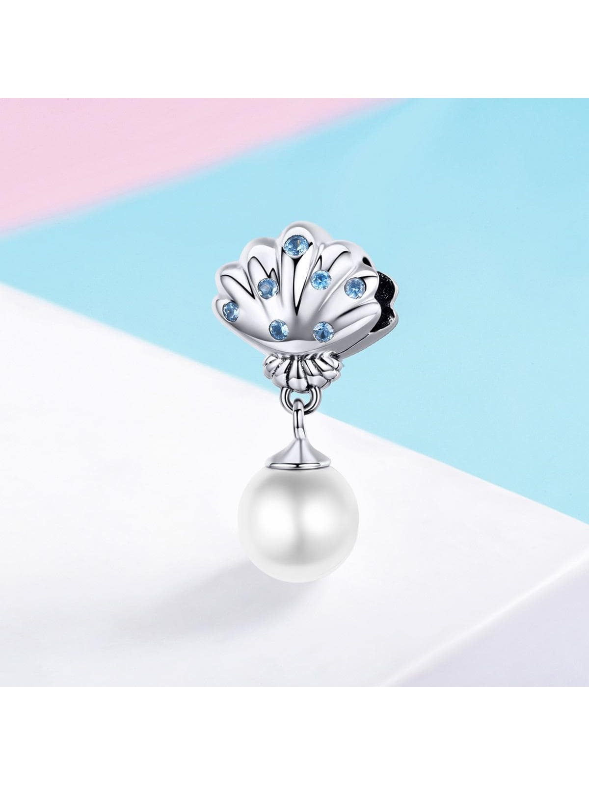 1pc 925 Sterling Silver Tropical Shell Petite Locket Charm Faux Pearl Beads Fit Original Bracelet Bangle DIY Jewelry Making