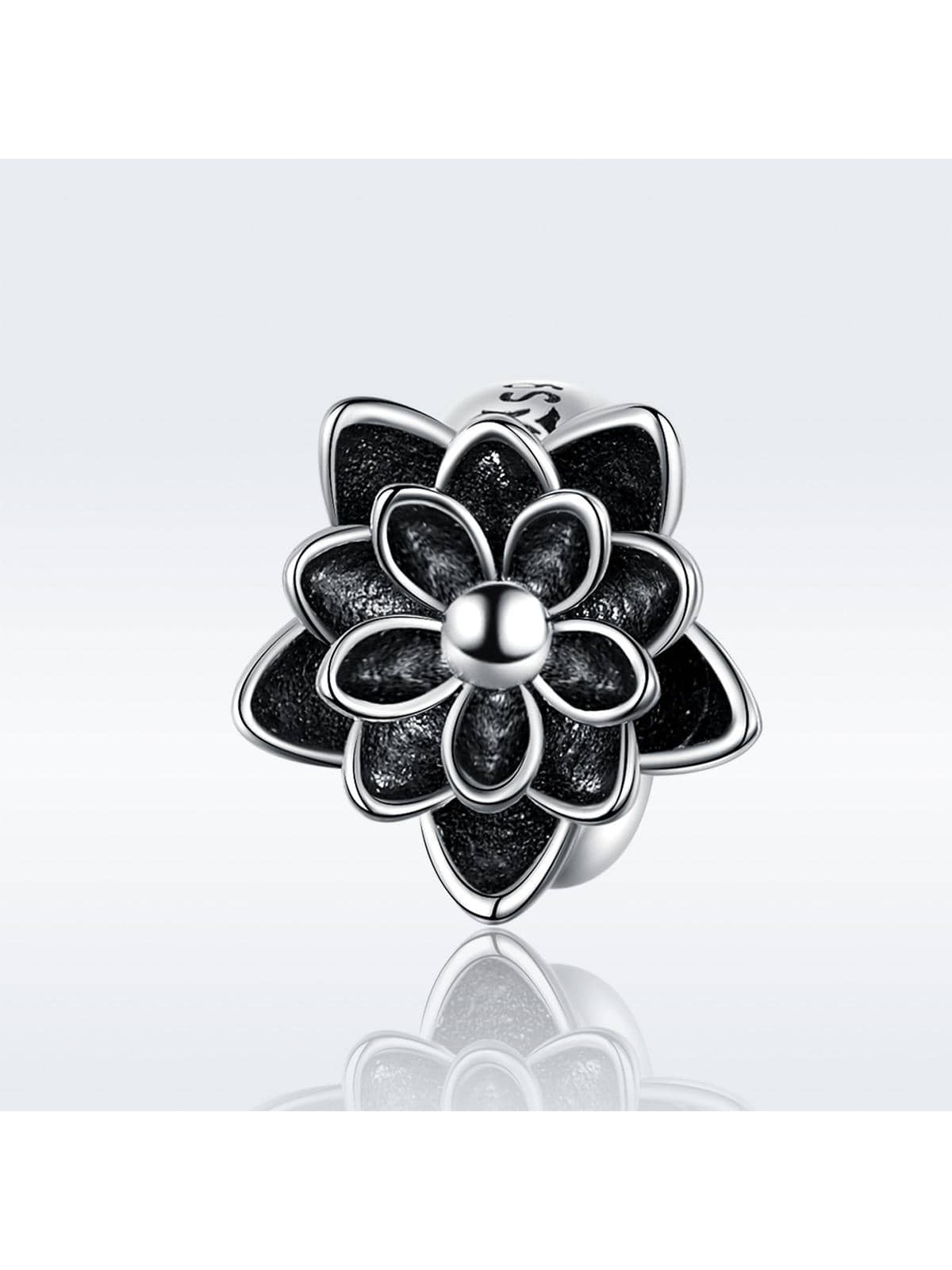 1pc 925 Sterling Silver Black Flower Lotus Charm compatible for Original Snake Bracelet Bangle Jewelry Making