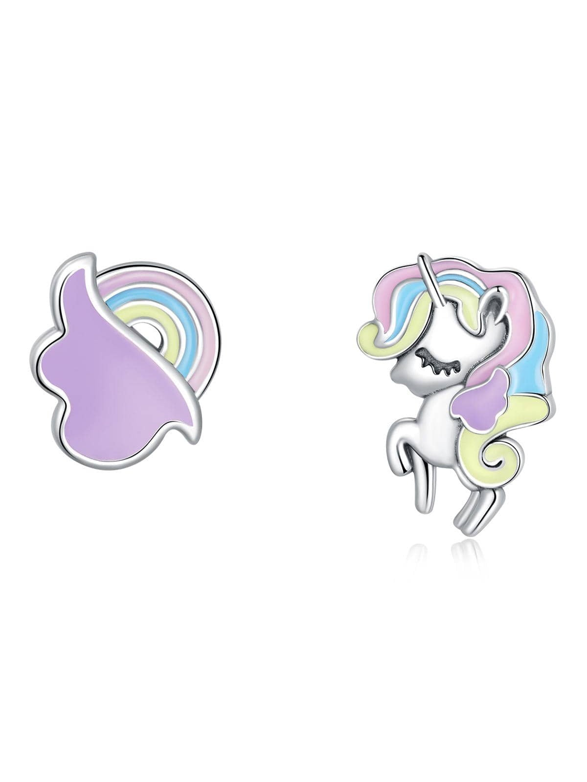 Unicorn & Rainbow Decor Sterling Silver Mismatched Stud Earrings