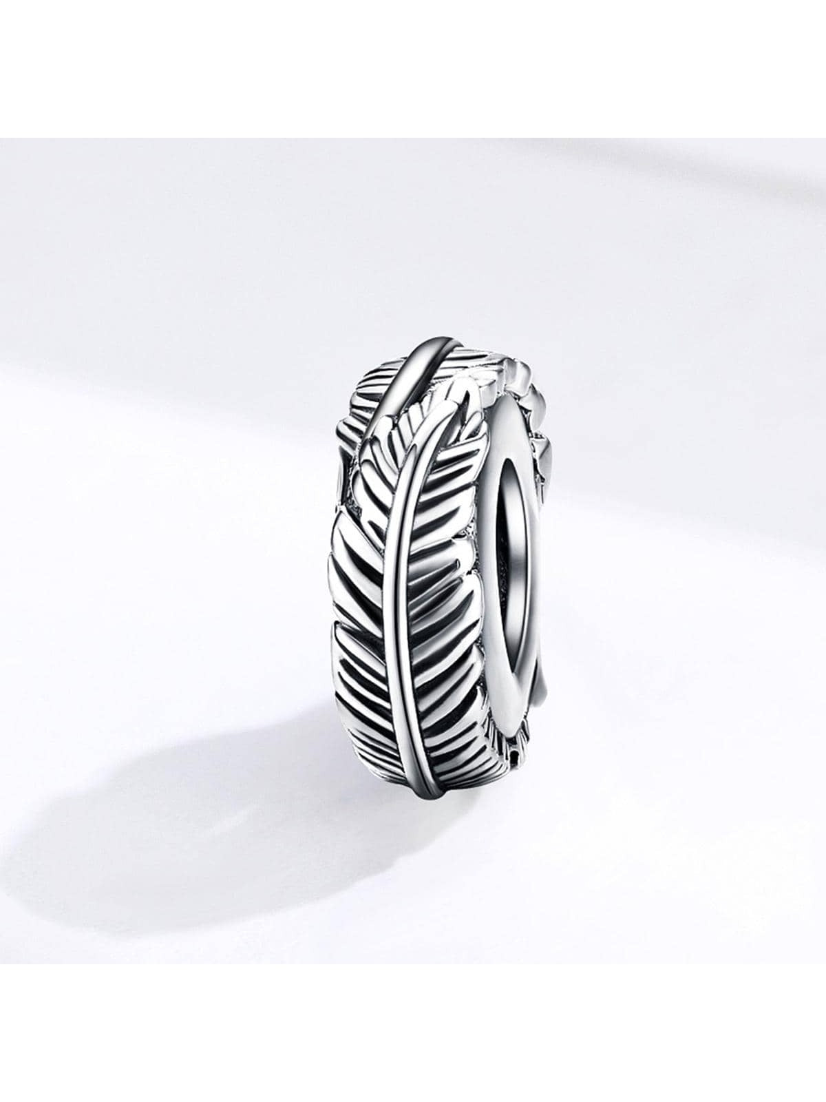 1pc Bohemia Feather Spacer Stopper with Silicone 925 Sterling Silver Vintage Beads for Women Bracelet