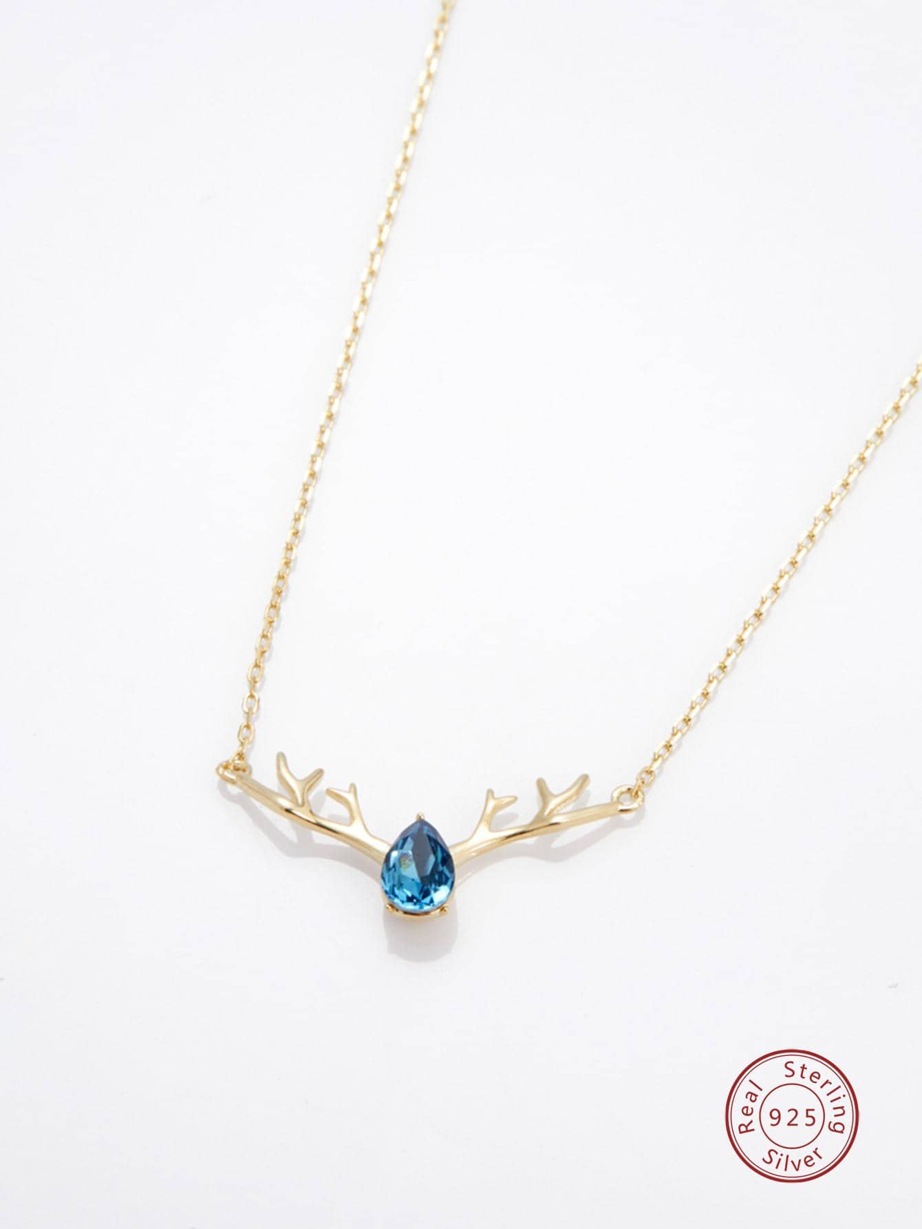 1pc Exquisite Cubic Zirconia Decor Antler Sterling Silver Pendant Necklace For Women For Gift