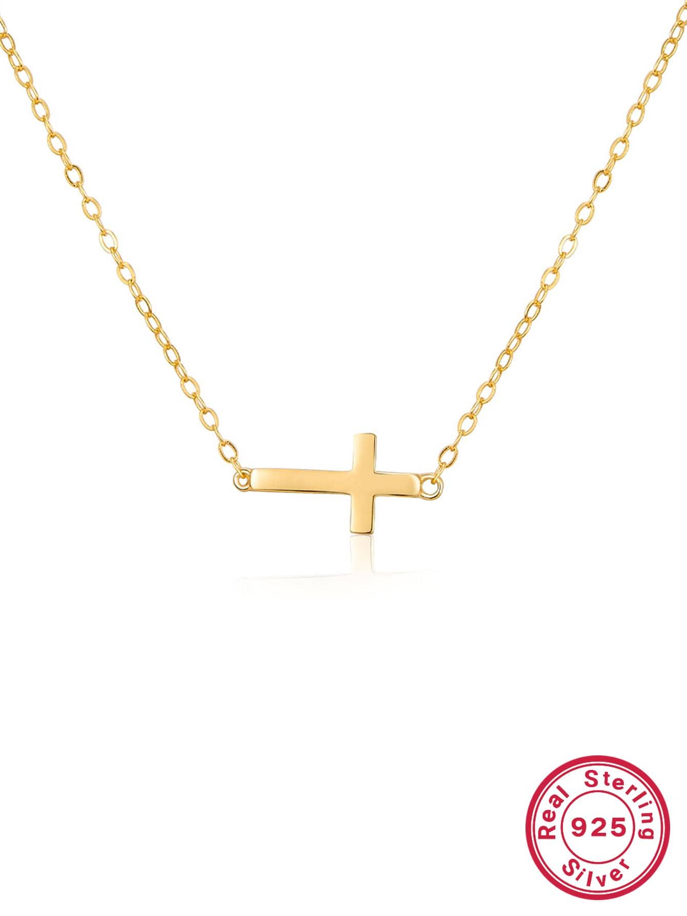 1pc Fashionable Cross Charm Sterling Silver Necklace For Women For Daily Decoration