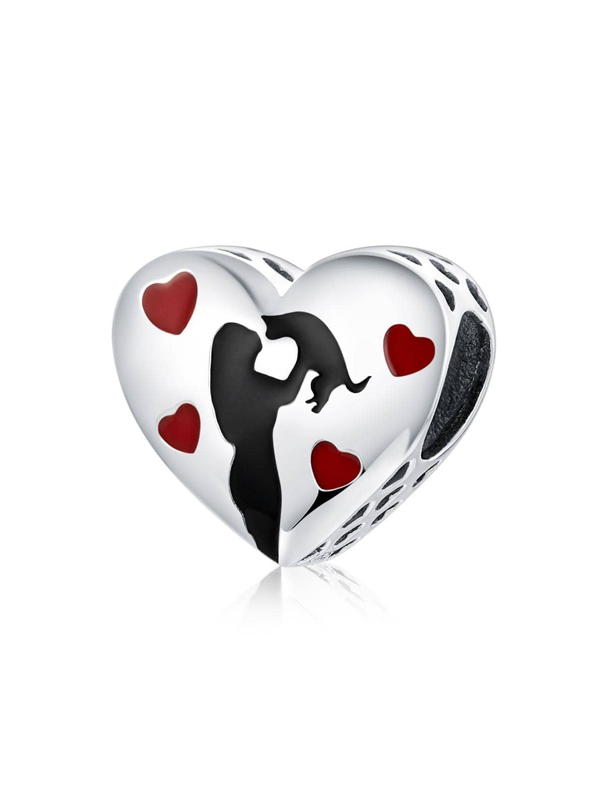 1pc 925 Sterling Silver Heart Shape Charm for Original Snake 3mm Bracelet Black Enamel and Heart Metal Beads