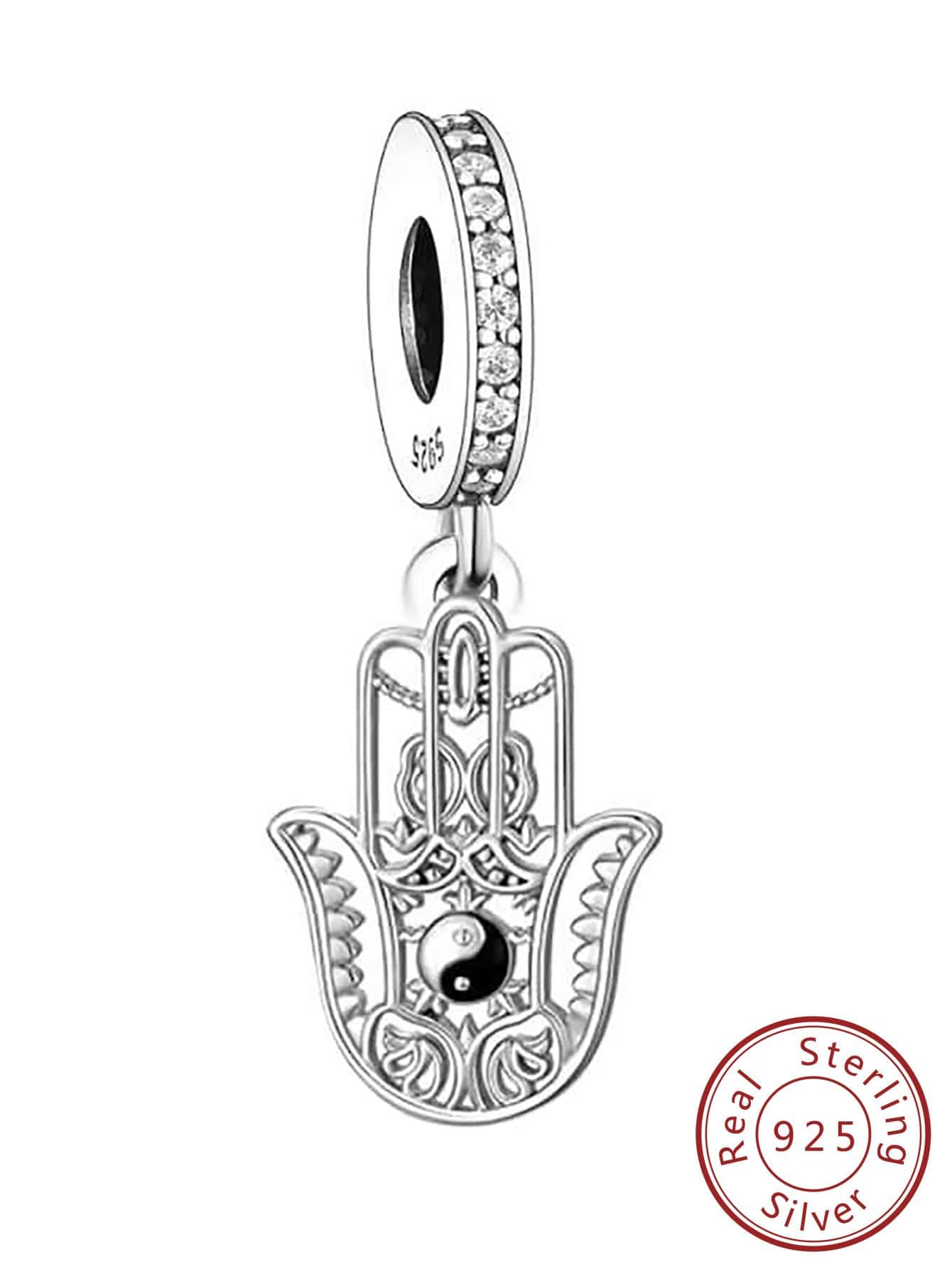 Yin & Yang Detail Hamsa Hand Sterling Silver DIY Pendant