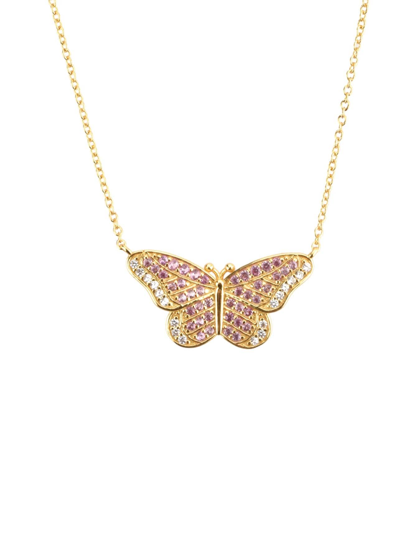 1pc Fashion Cubic Zirconia Butterfly Pendant Sterling Silver Necklace For Women For Gift