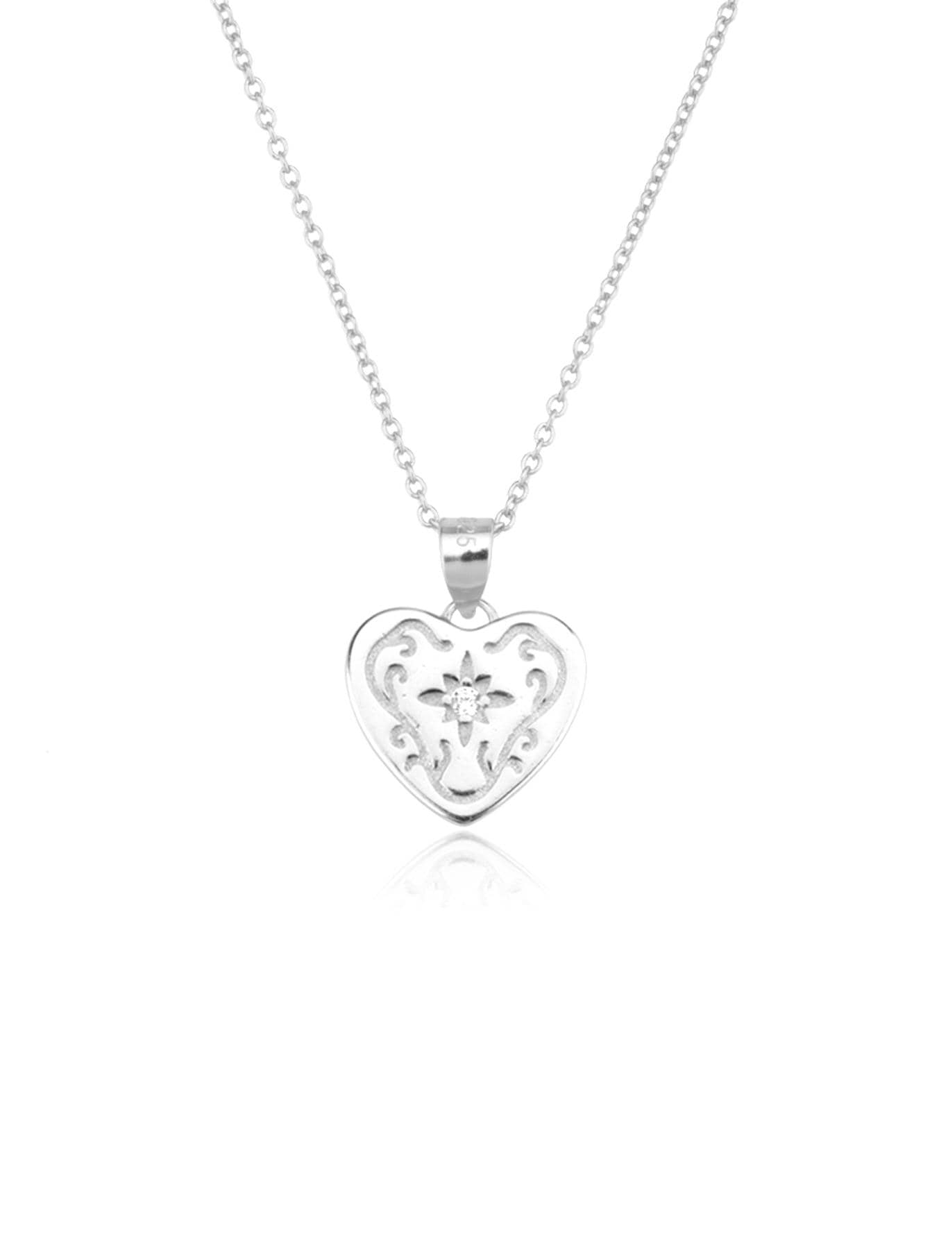 1pc Fashion Cubic Zirconia Decor Heart Pendant Sterling Silver Necklace For Women For Gift