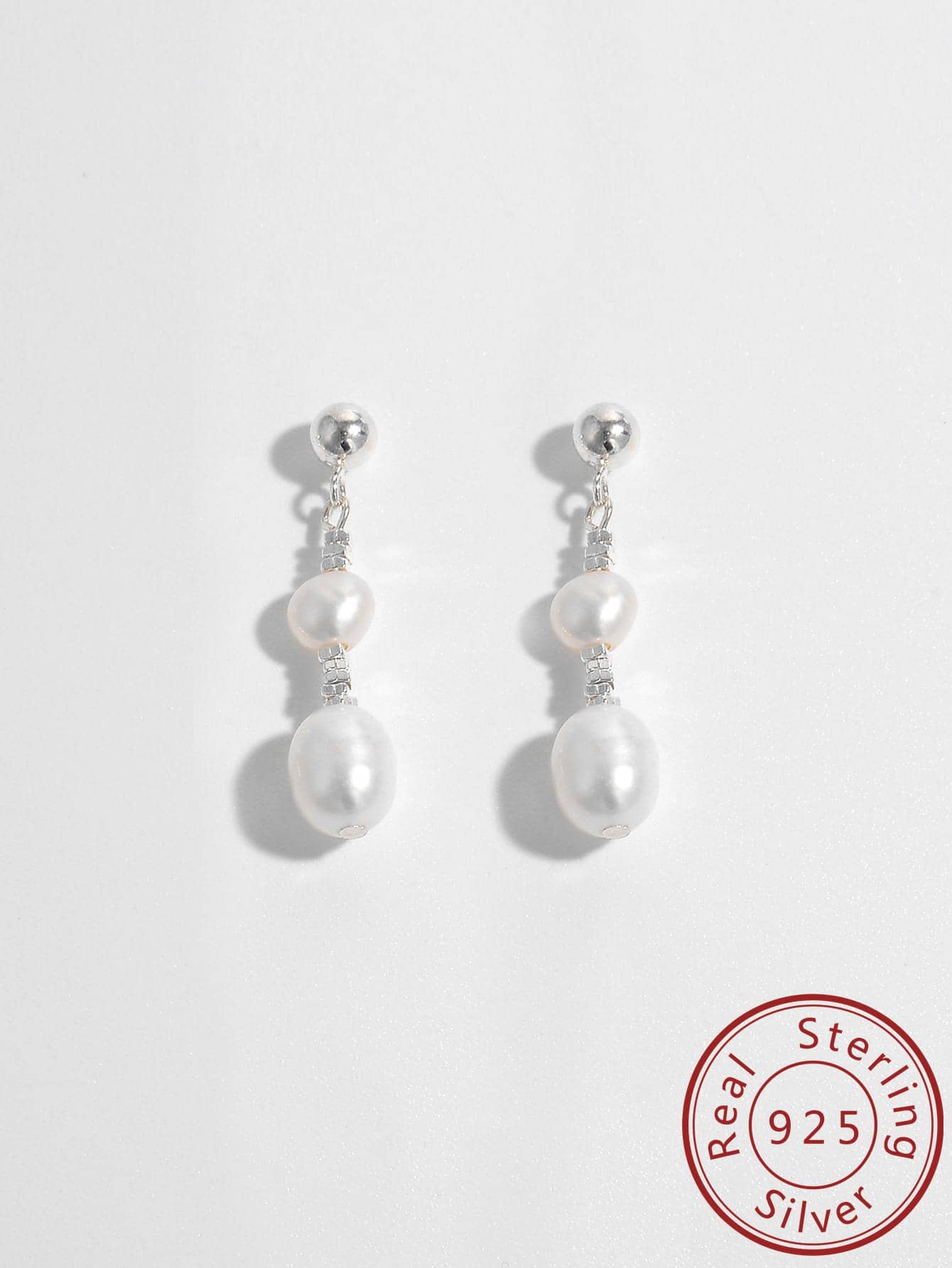 1pair Elegant Cultured Pearl Decor Sterling Silver Drop Earrings For Women For Gift