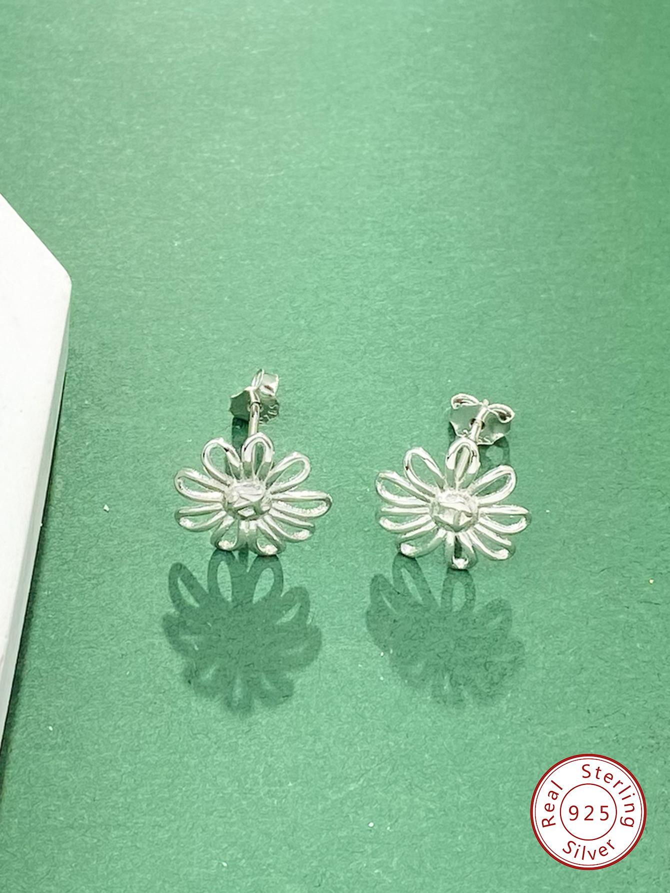 1pair Elegant s925 Sterling Silver Sunflower Stud Earrings for Women Fine Jewelry Gift For Girls Ladies