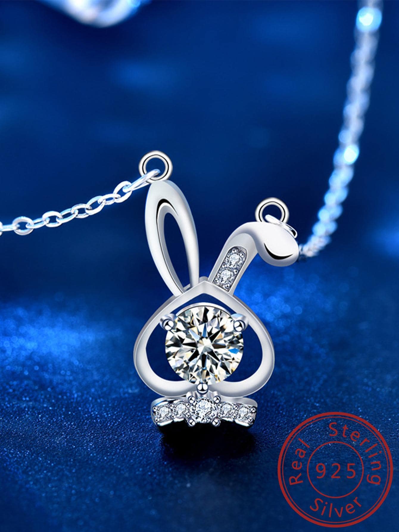 1pc Fashion Rabbit Ear & Heart Decor Laboratory-created Moissanite Sterling Silver Pendant Necklace For Women For Birthday Gift