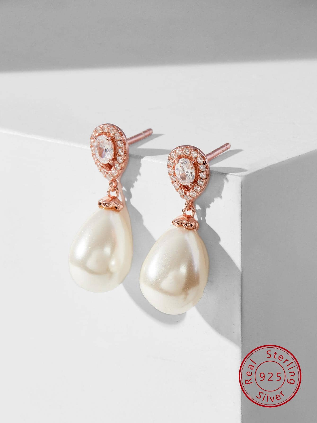 1pair Elegant Sterling Silver Faux Pearl Decor Silver Drop Earrings For Women For Party