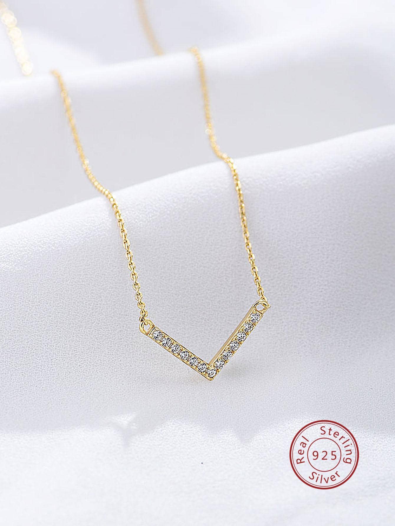 1pc Fashionable Sterling Silver Cubic Zirconia Letter Pendant Necklace For Women For Daily Decoration