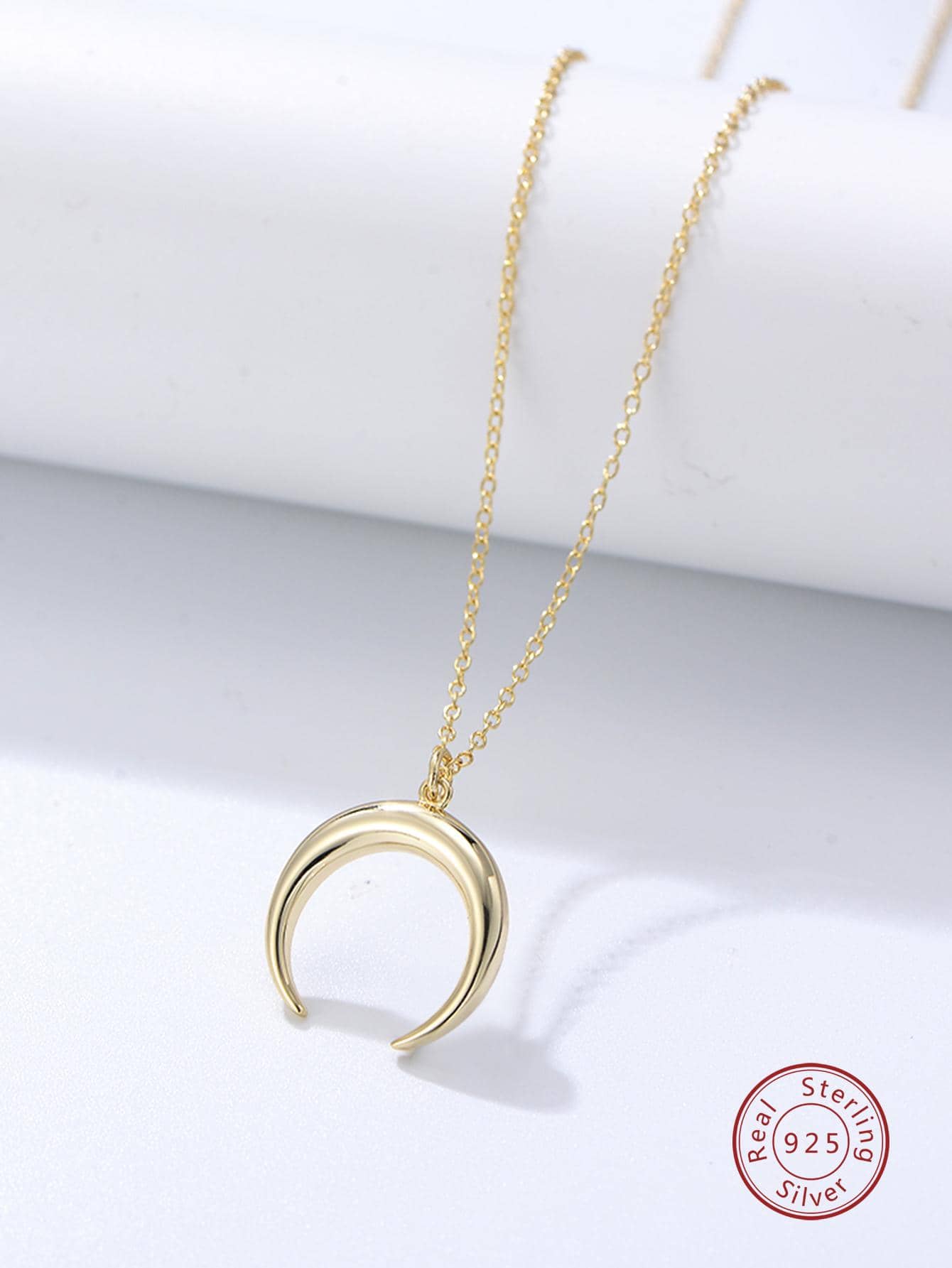 1pc Fashionable Sterling Silver Crescent Pendant Necklace For Women For Daily Decoration