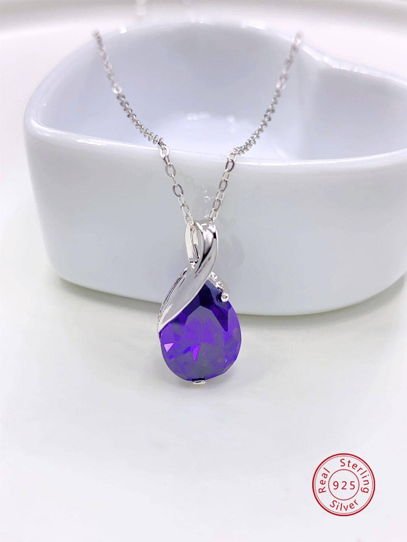 1pc Fashion Cubic Zirconia Water-drop Pendant Sterling Silver Necklace For Women For Gift