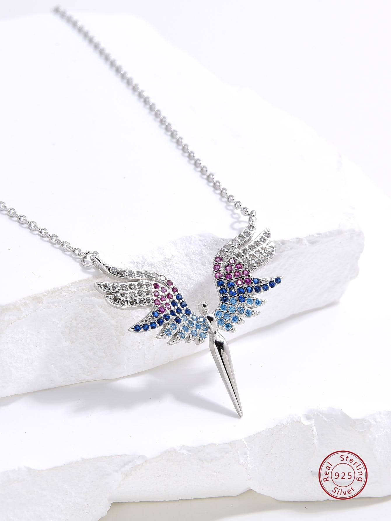 1pc Angel Design Women's Colorful Cubic Zirconia Pendant Necklace For Daily Wear