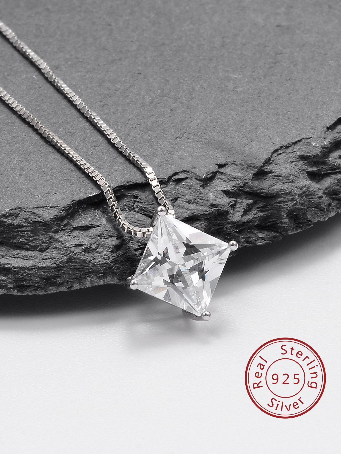 1pc Exquisite Cubic Zirconia Sterling Silver Pendant Necklace For Women For Gift