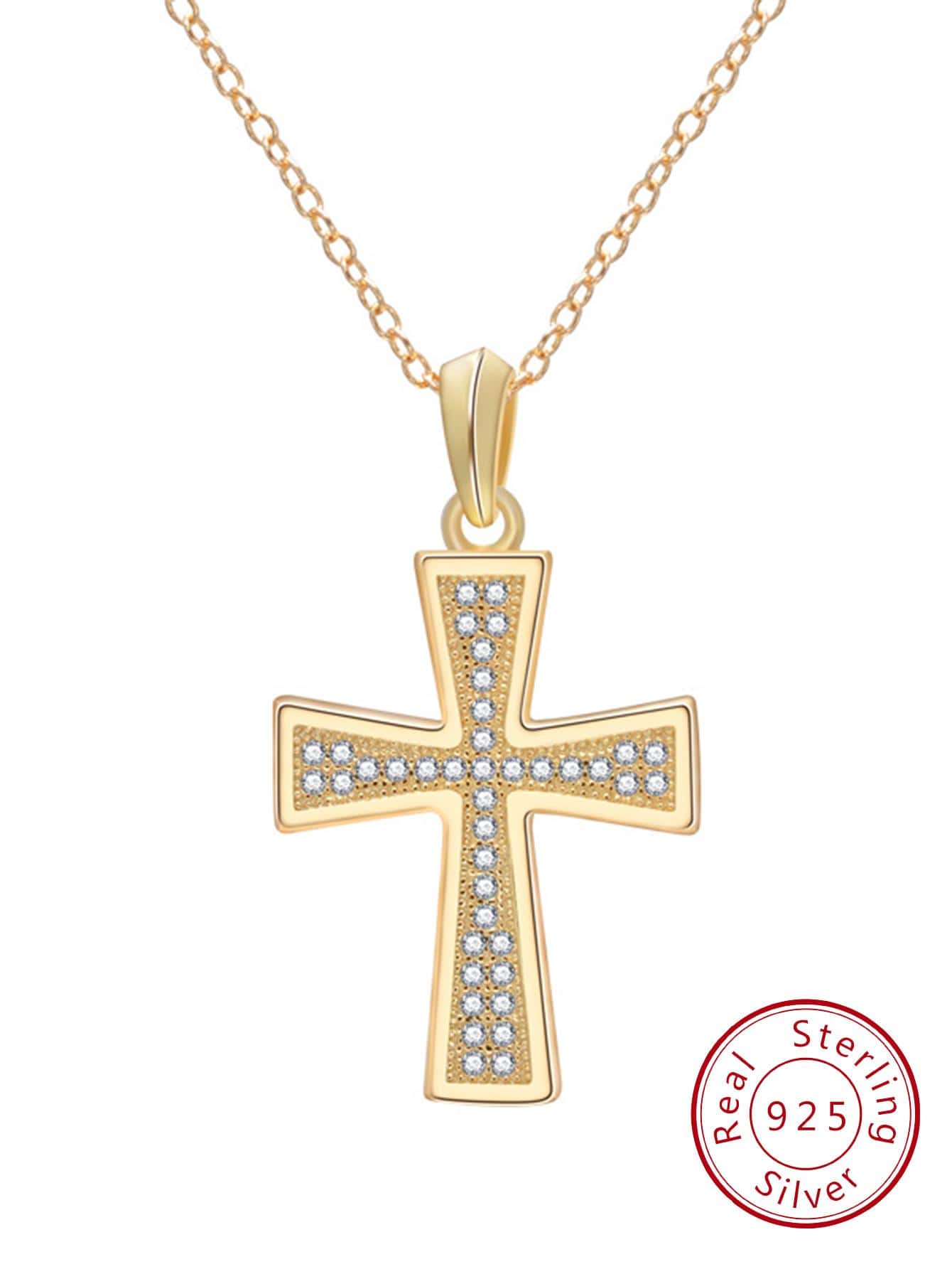 1pc Fashionable Sterling Silver Cubic Zirconia Cross Pendant Necklace For Women For Daily Decoration