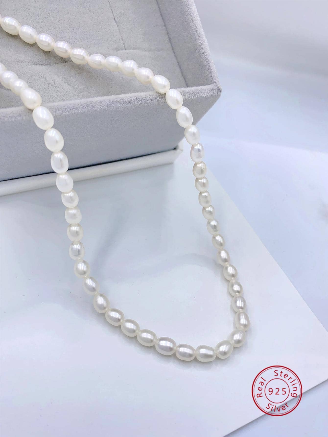 1pc Elegant Cultured Pearl Beaded Sterling Silver Necklace For Women For Gift