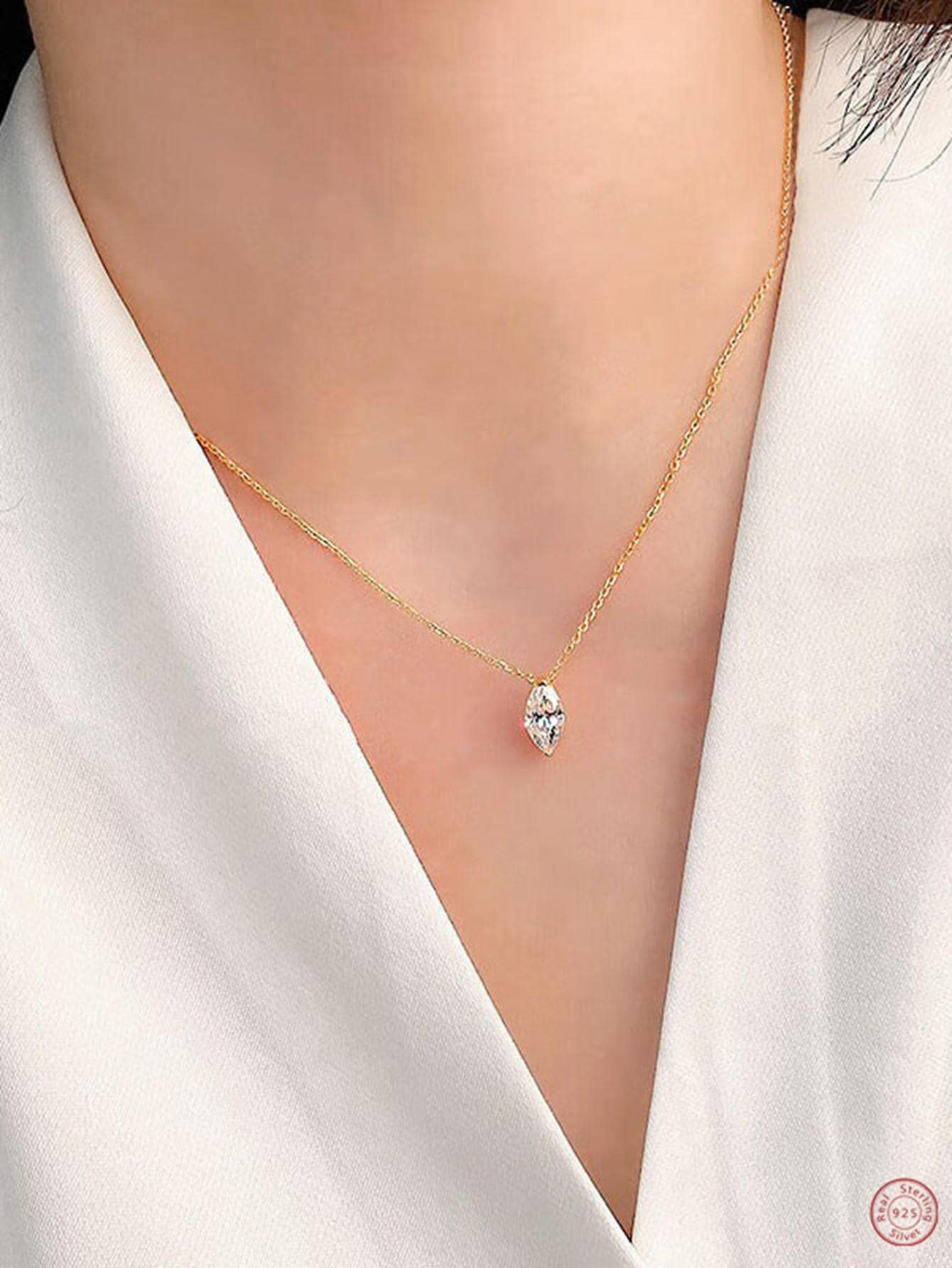 1pc Fashionable Cubic Zirconia Water Drop Pendant Sterling Silver Necklace For Women For Daily Decoration