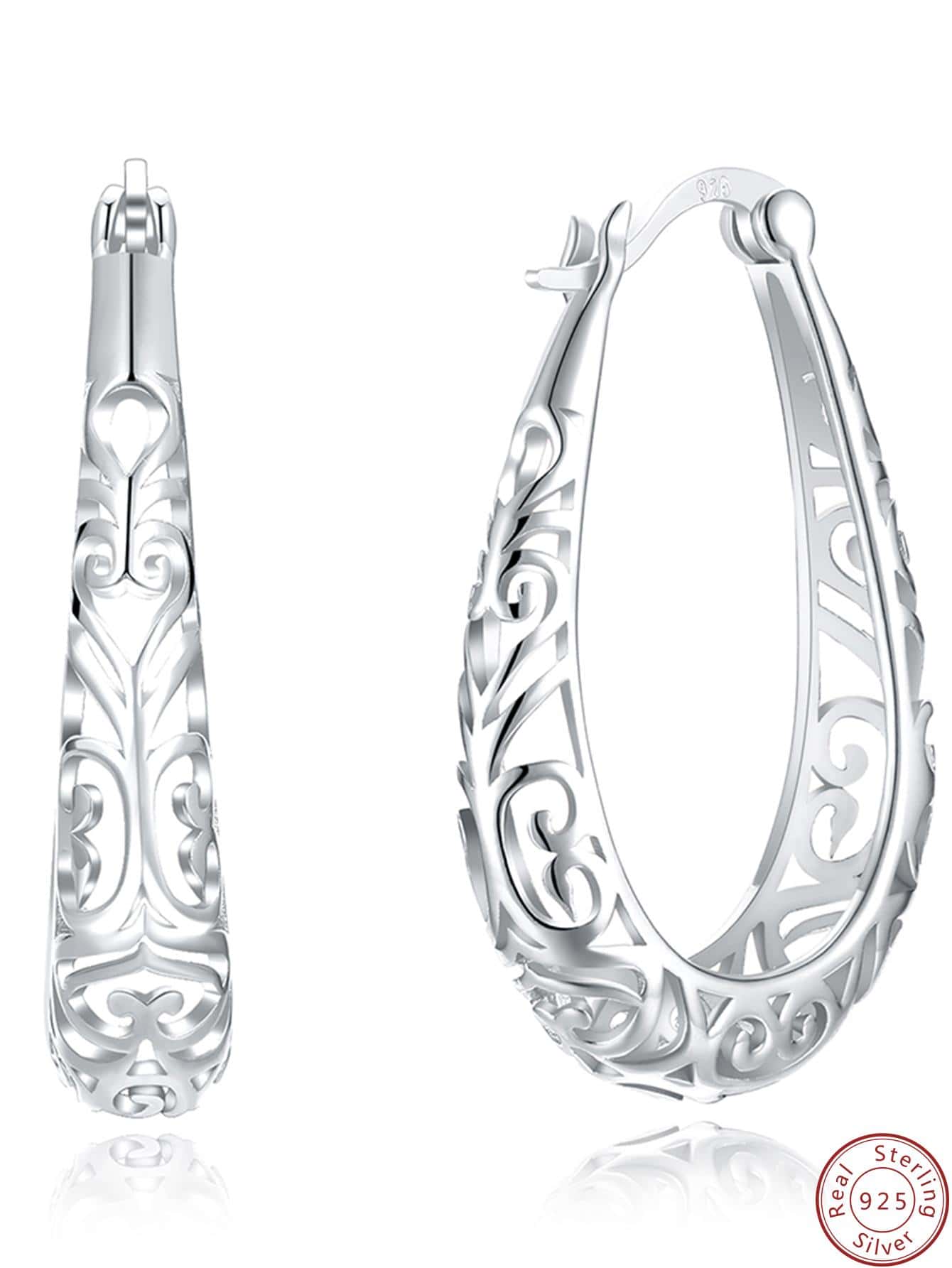 Vintage Hollow Out Silver Hoop Earrings For European and Americana Style