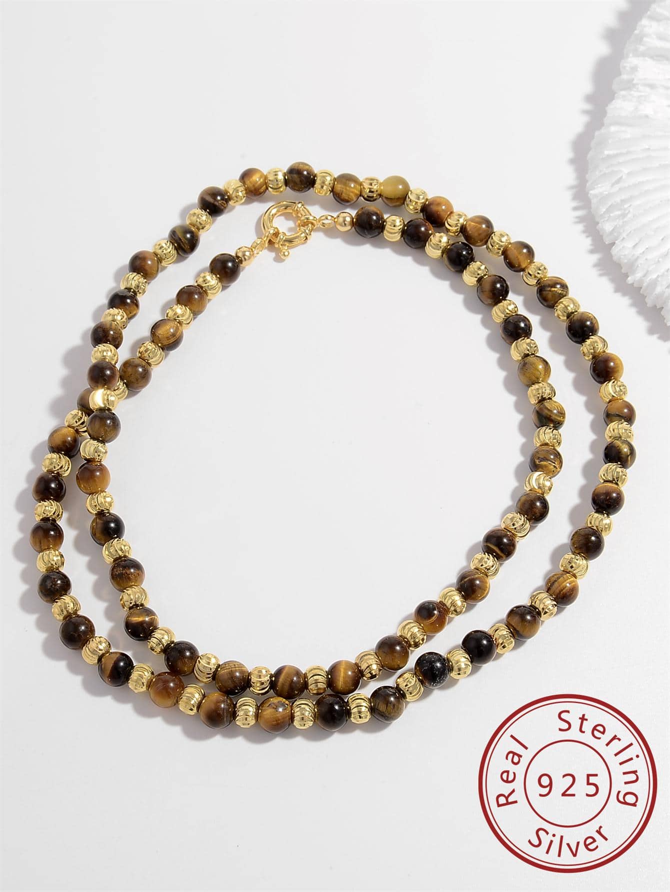 1pc Fashion Sterling Silver Tiger Eye Decor Silver Long Necklace For For Women Party