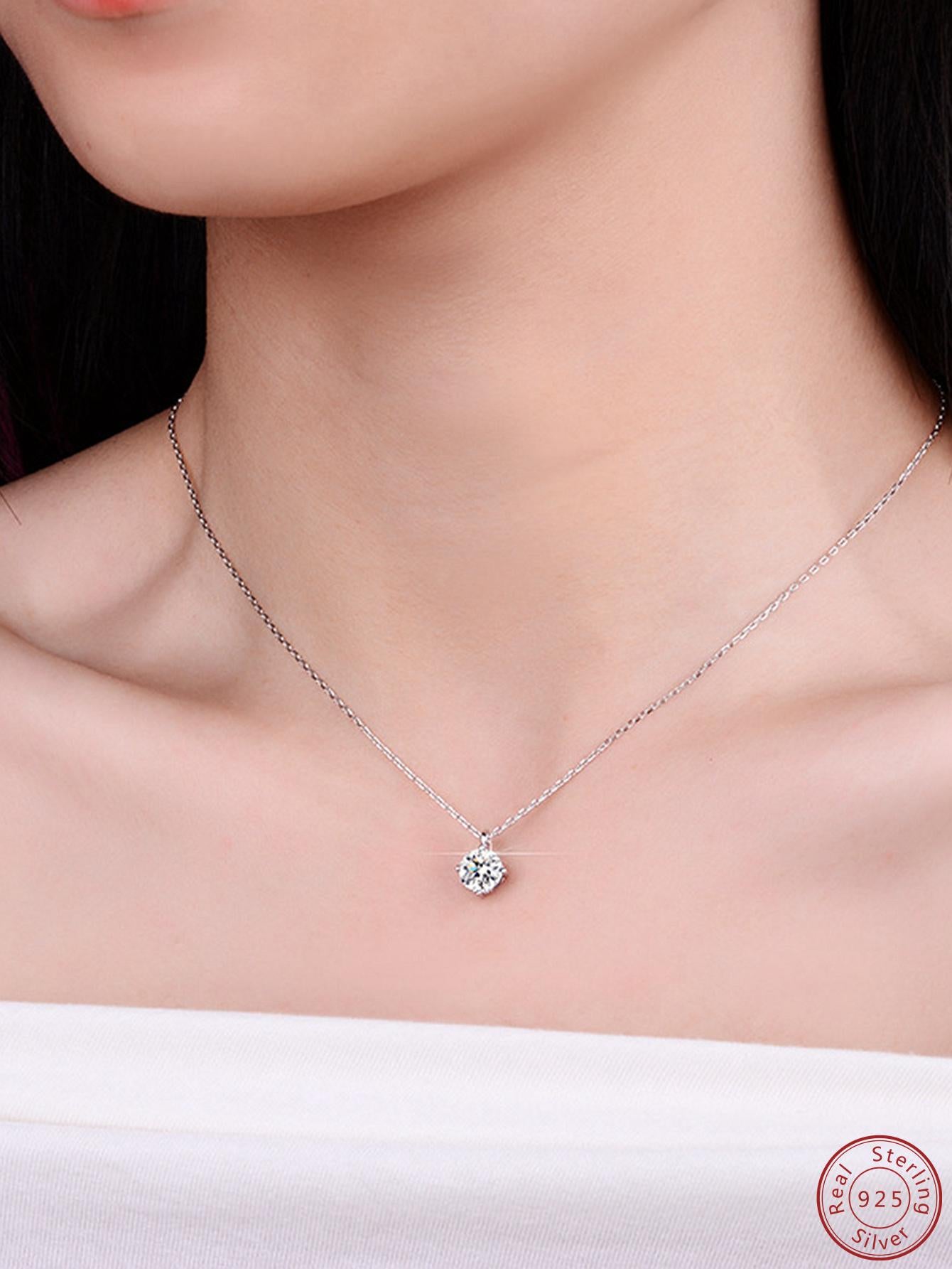 1pc Glamorous Cubic Zirconia Sterling Silver Pendant Necklace For Women For Gift