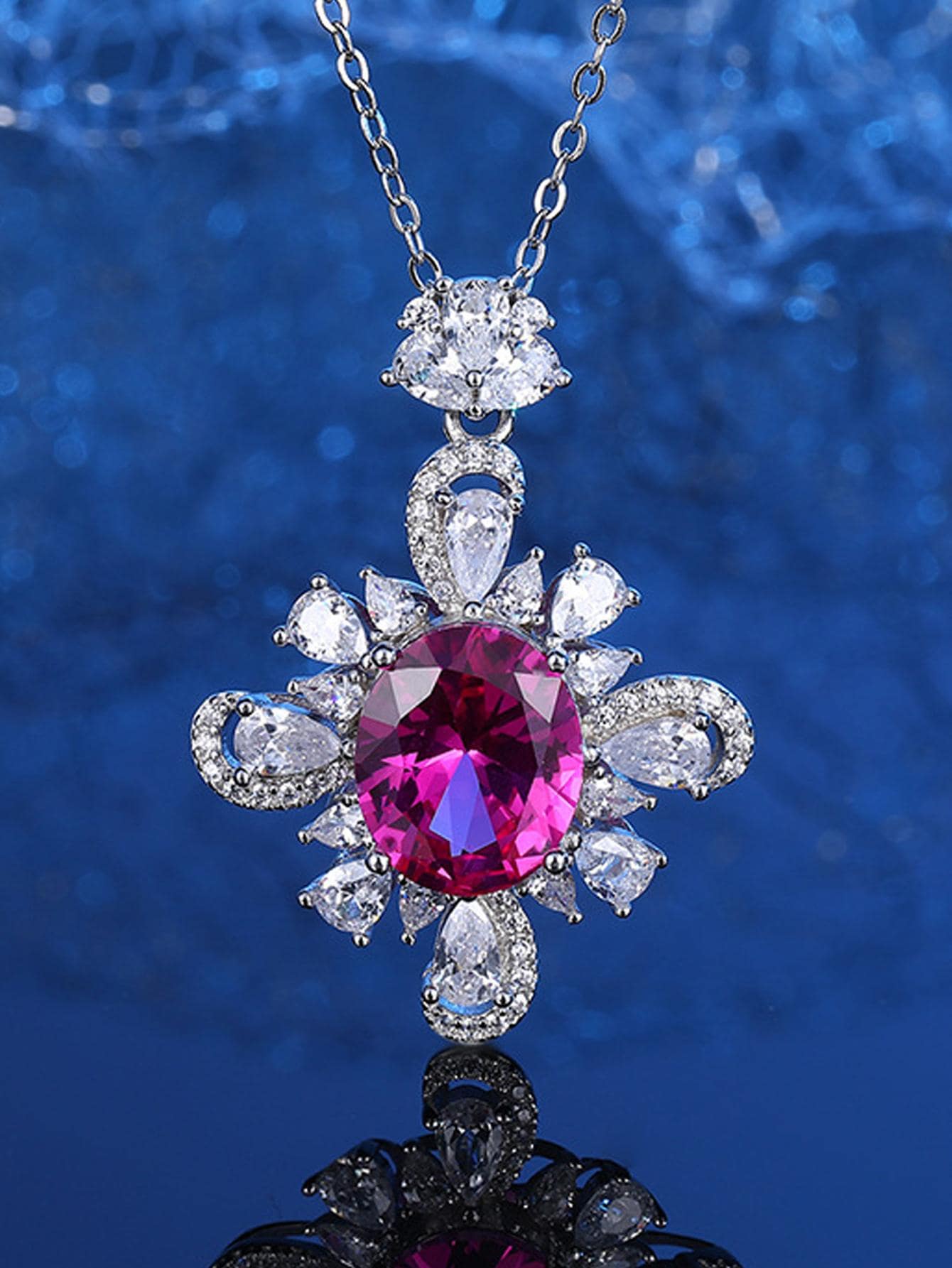 1pc Exquisite Cubic Zirconia Flower Charm Sterling Silver Necklace For Women For Party