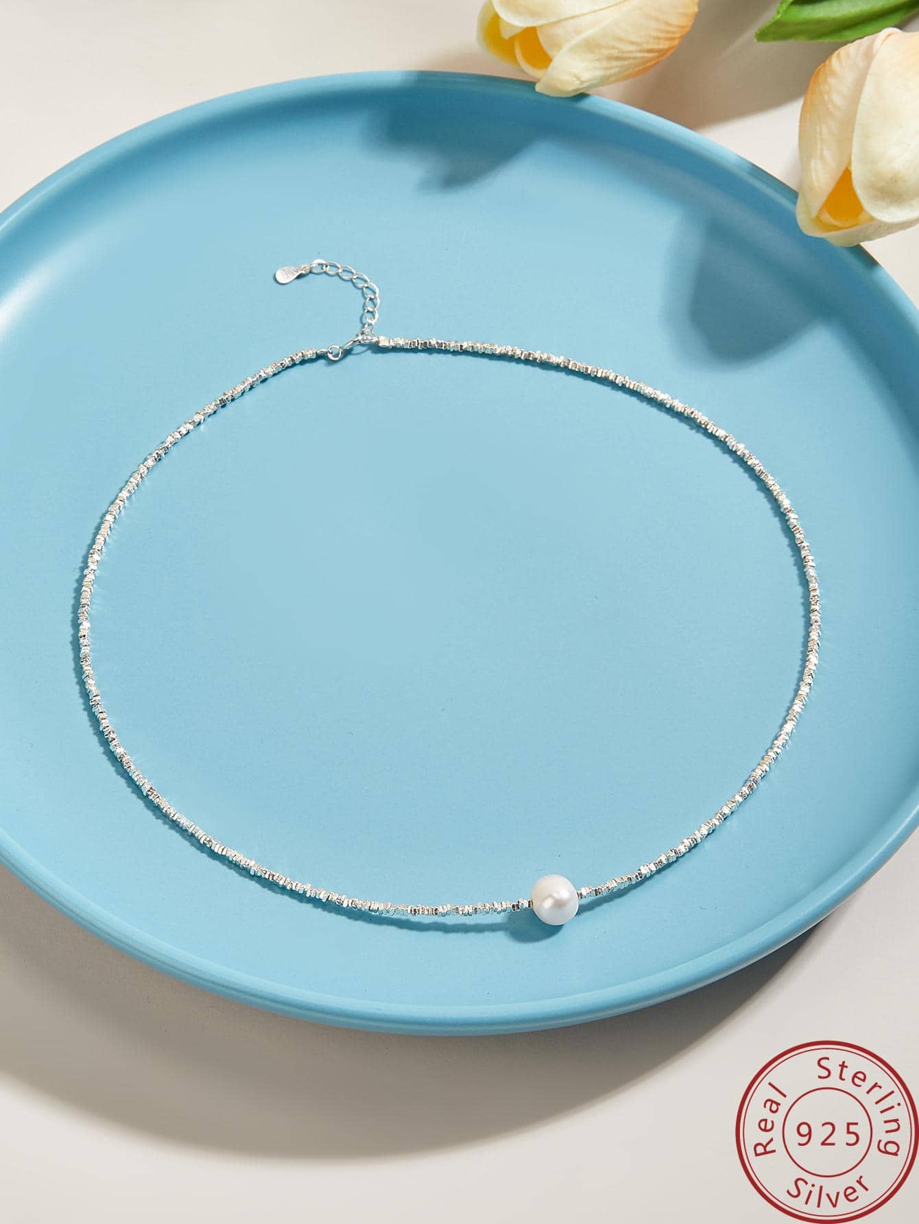 1pc Cultured Pearl Decor Chain Necklace For Women For Daily Life, Dating Gift