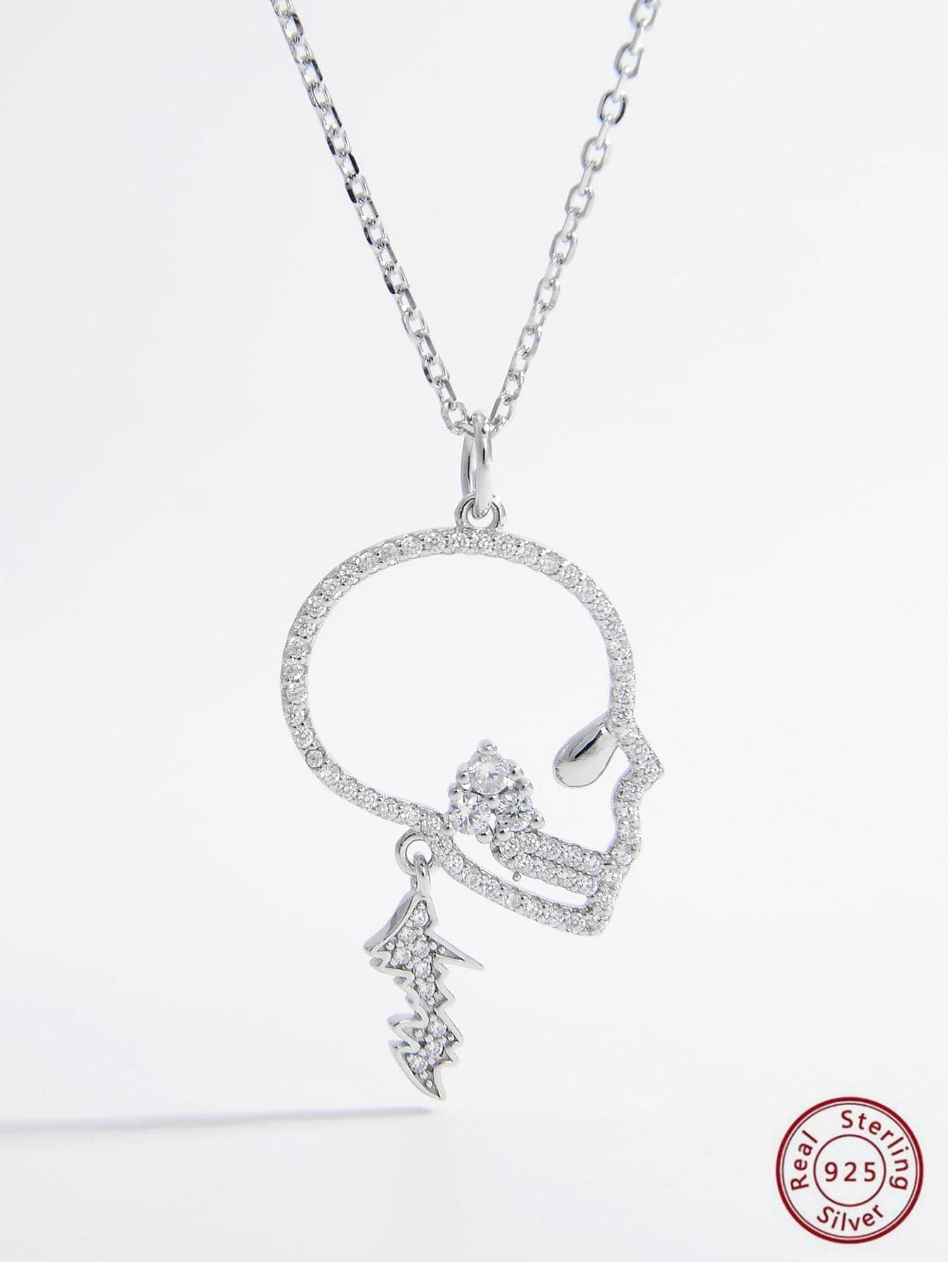 1pc Fashionable Sterling Silver Cubic Zirconia Skull Pendant Necklace For Women For Dating Gift