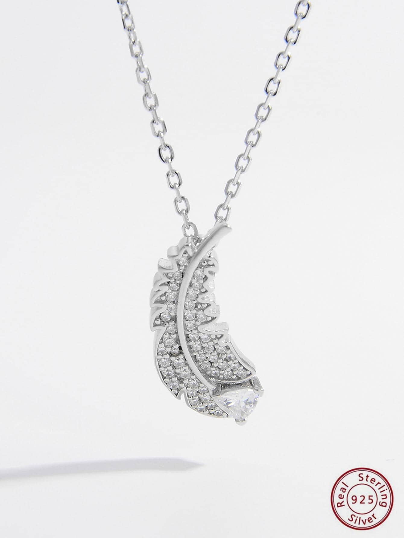 1pc Fashionable Sterling Silver Cubic Zirconia Leaf Pendant Necklace For Women For Dating Gift