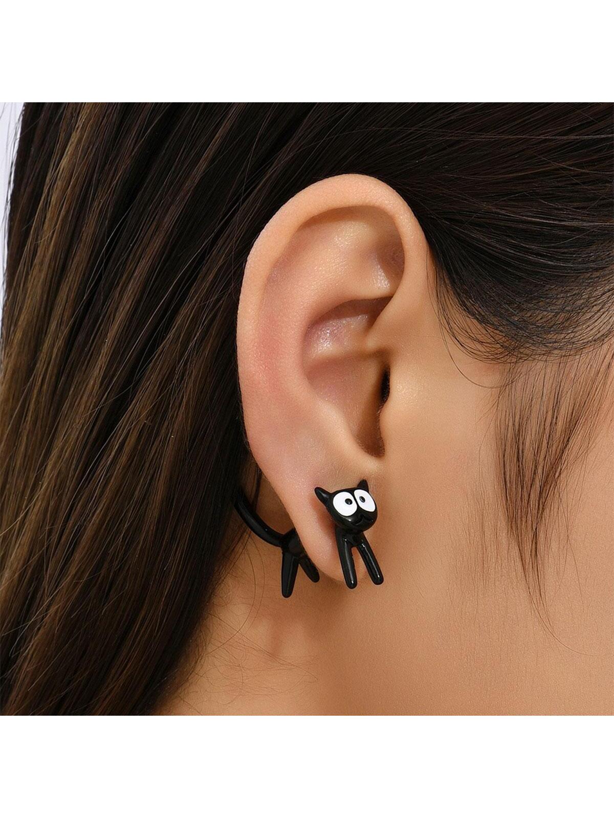 2pcs/set Cartoon Cat Decor Earring Jackets--1