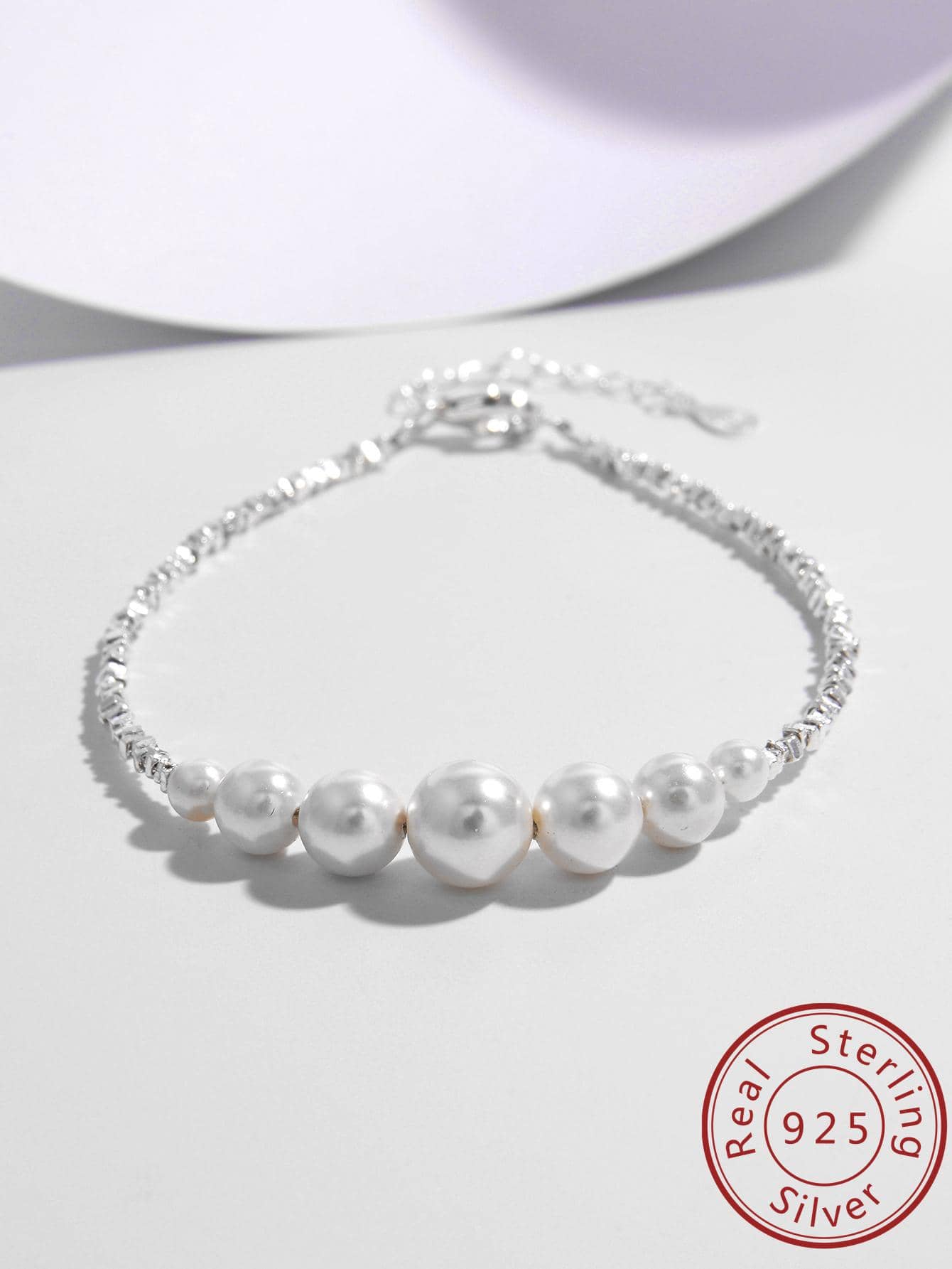 1pc Exquisite Cultured Pearl Decor Sterling Silver Bracelet For Women For Daily Decoration