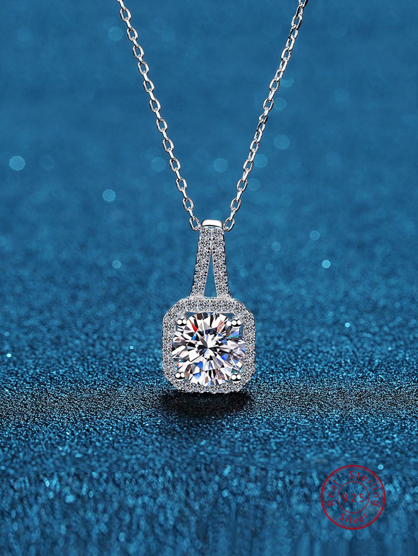 1pc Luxury Sterling Silver Cubic Zirconia Pendant Necklace For Women For Engagement Gift