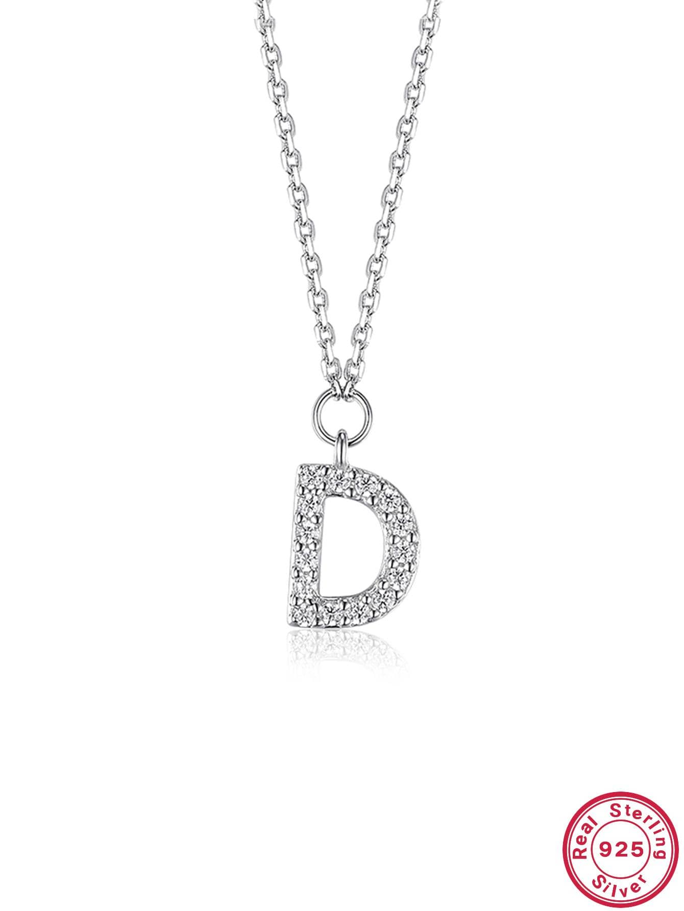 1pc Glamorous Cubic Zirconia Decor Letter Sterling Silver Pendant Necklace For Women For Daily Decoration