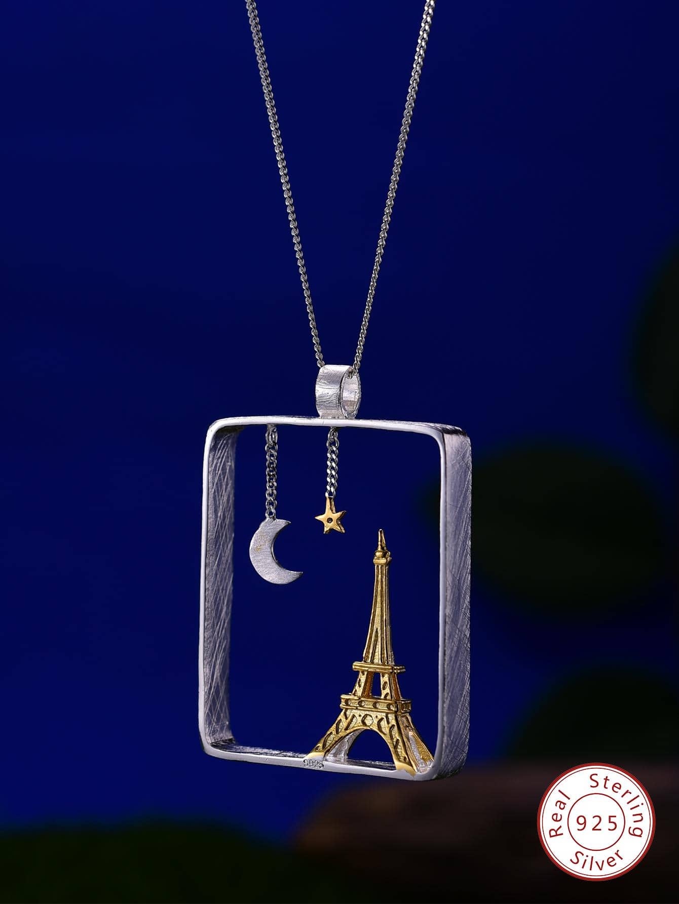 1pc Glamorous Star Moon And Tower Pendant Necklace For Women Sterling Silver Handmade Fine Jewelry