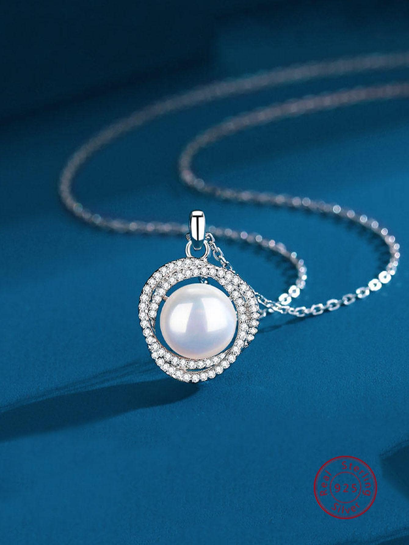 1pc Exquisite Cubic Zirconia & Cultured Pearl Charm Sterling Silver Necklace For Women For Gift