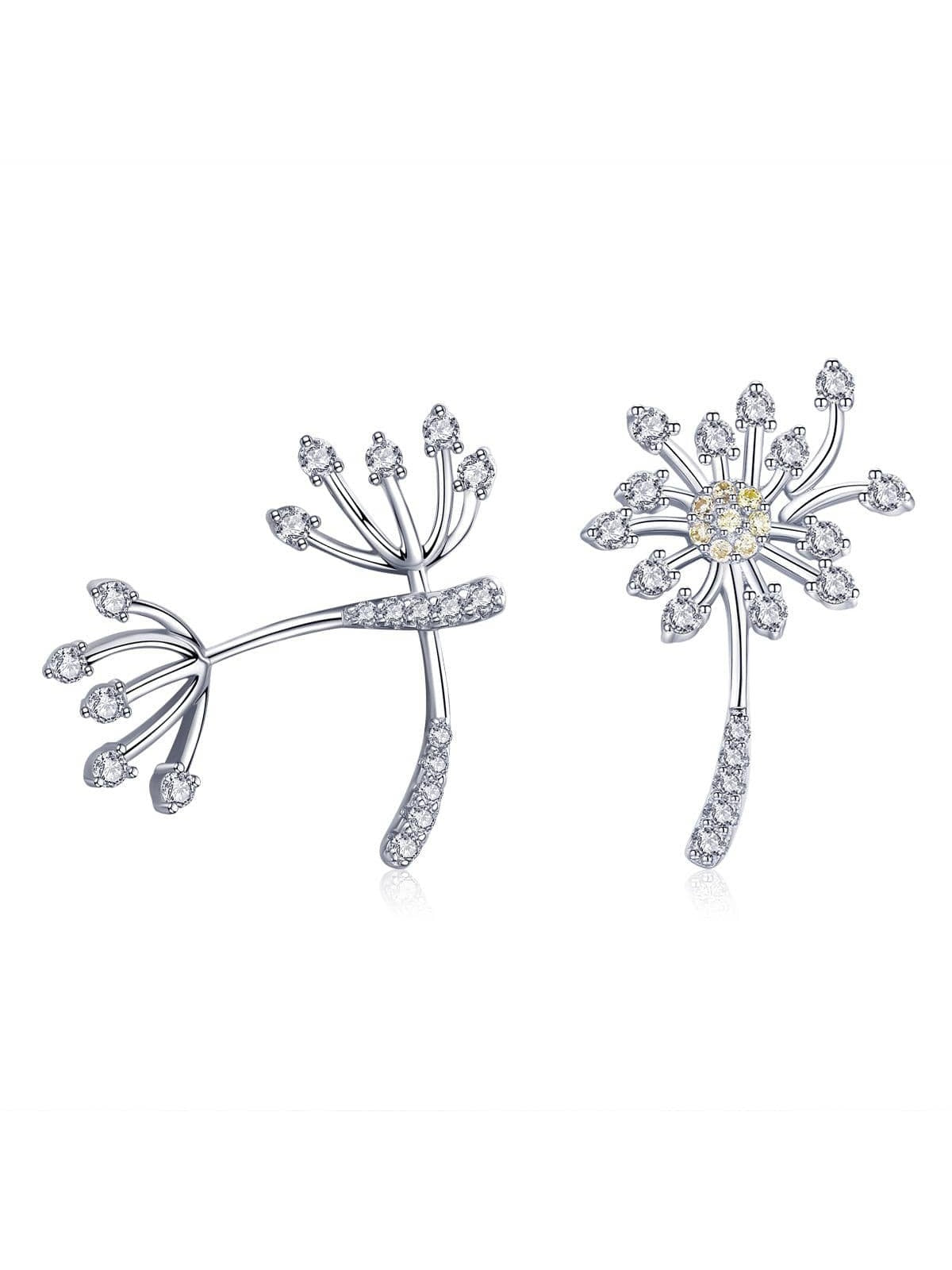 1 pair Genuine 925 Sterling Silver Blooming Dandelion Love Exquisite Stud Earrings for Women Fashion Silver Jewelry