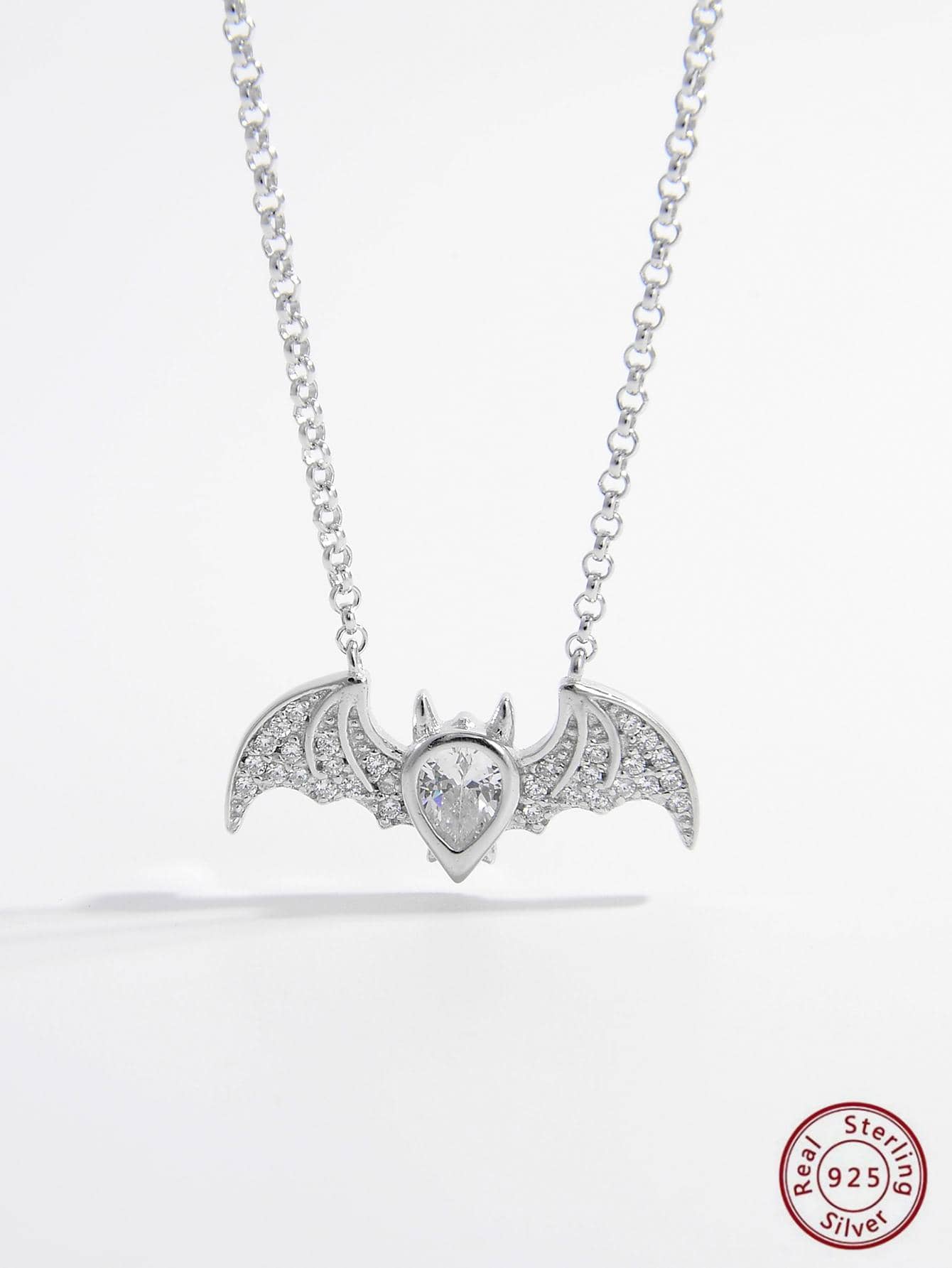 1pc Fashion Cubic Zirconia Bat Pendant Sterling Silver Necklace For Women For Dating Gift