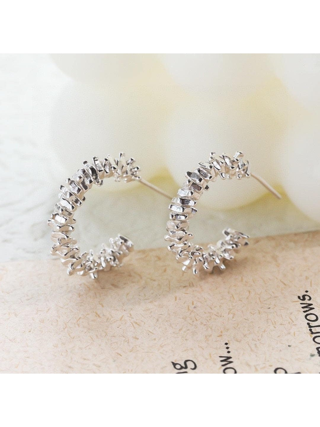 1pair Iridescent S925 Sterling Silver Irregular Shaped Women's Trendy Hoop Earrings