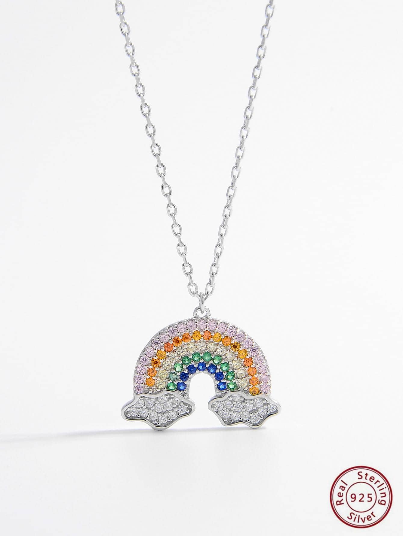 1pc Exquisite Cubic Zirconia Rainbow Charm Sterling Silver Necklace For Women For Daily Decoration