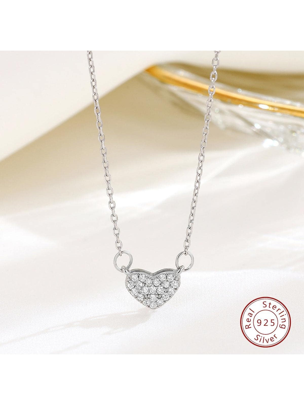 1pc Fashion Cubic Zirconia Heart Pendant Sterling Silver Necklace For Women For Gift