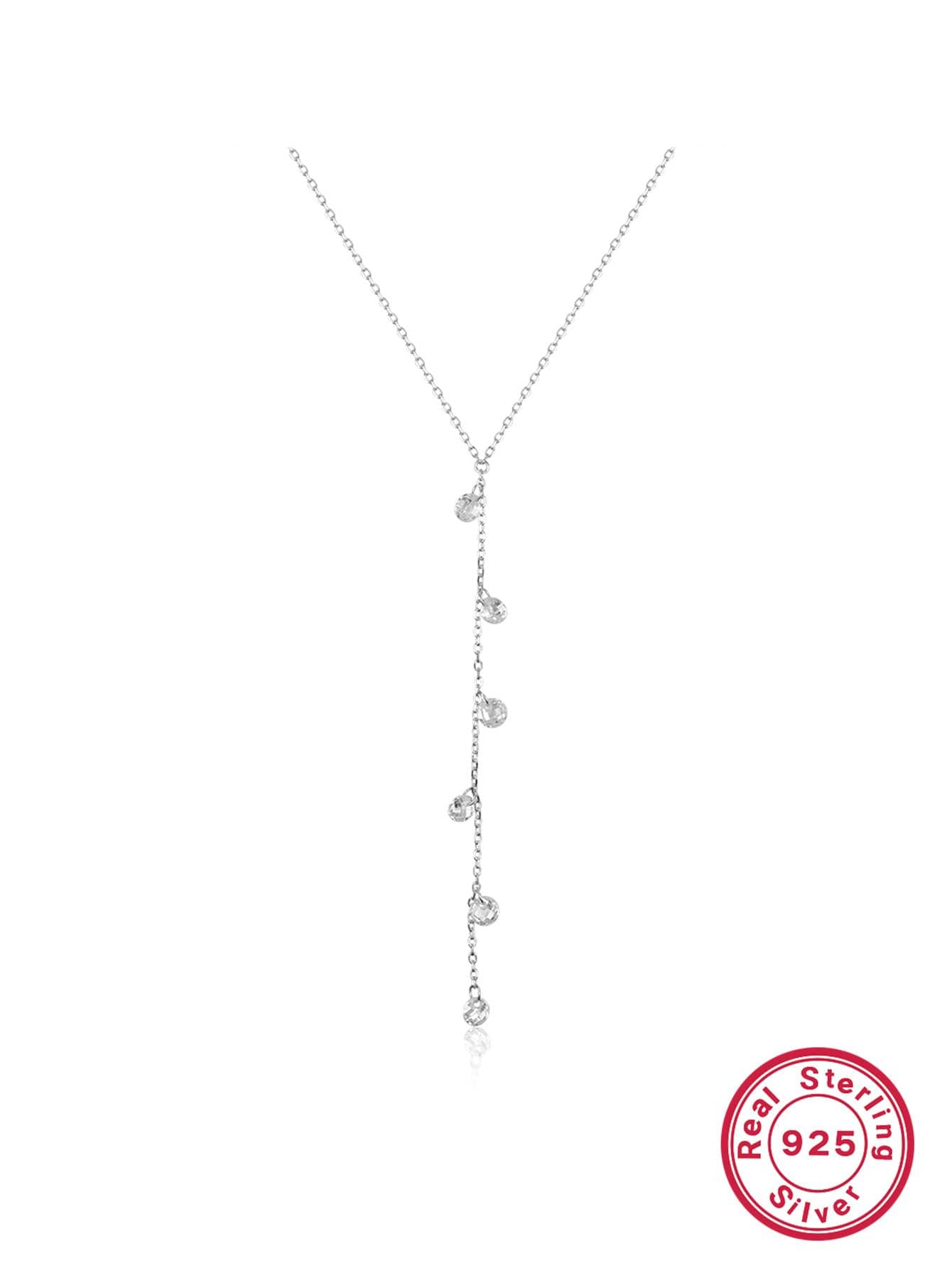 1pc Exquisite Cubic Zirconia Decor Sterling Silver Y Lariat Necklace For Women For Party