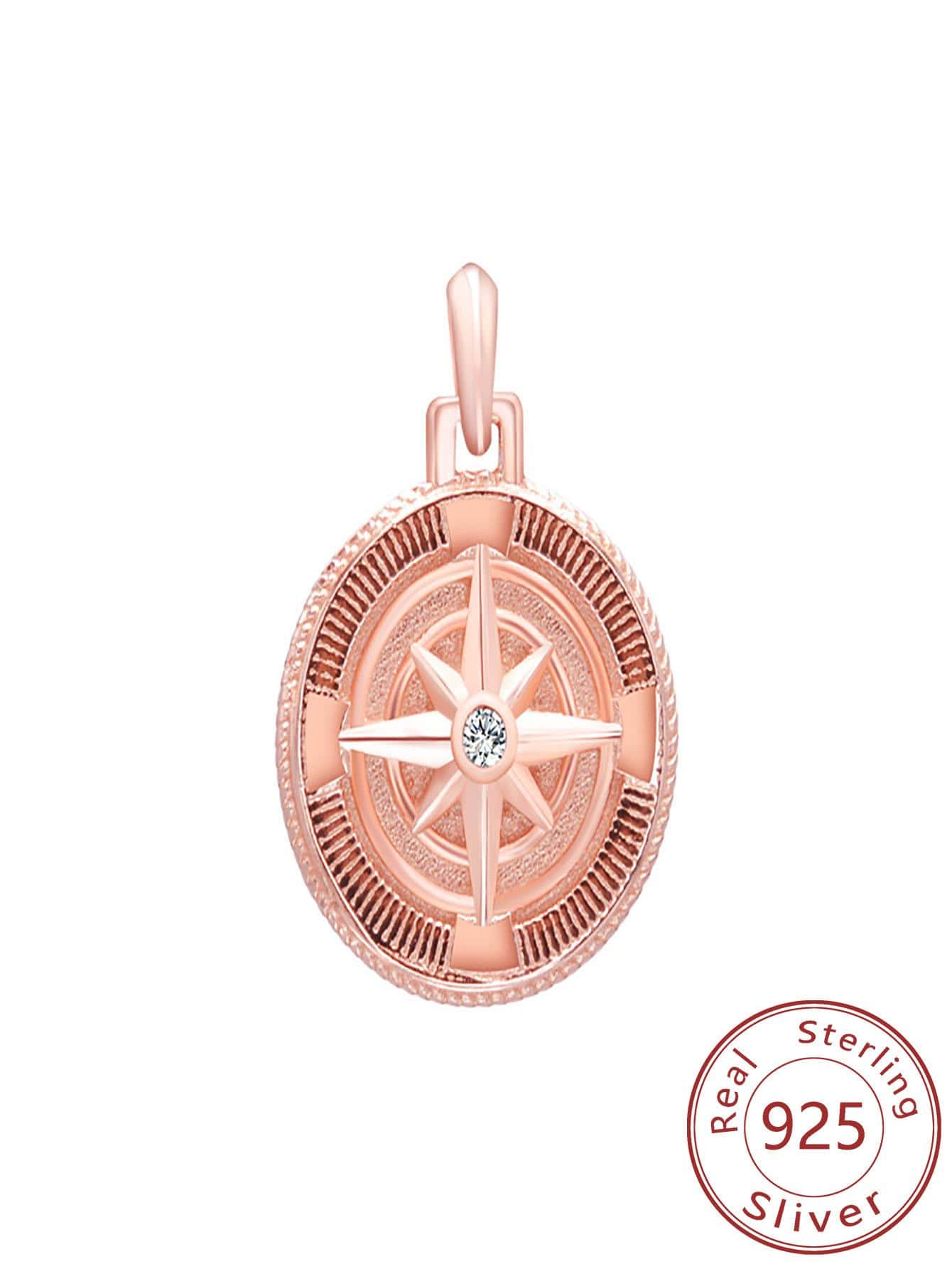 1pc S925 Silver Simple Fashionable Trendy Geometric Plane Circle Micro-inlaid Pendant, Compass Design