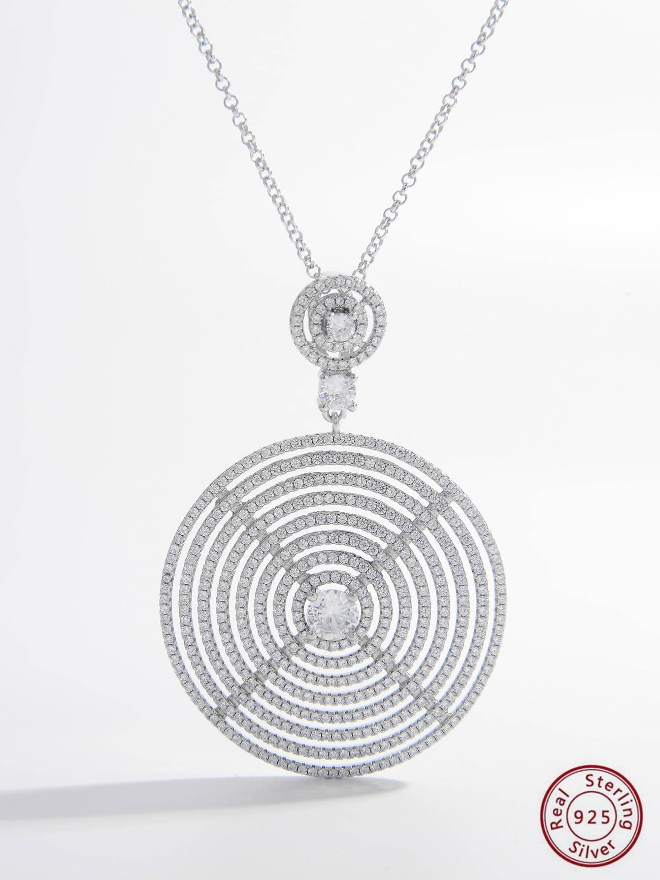 1pc Gorgeous Shiny Elegant 925 Sterling Silver Artificial Round Pendant Necklace, Suitable For Dating To Show Charm, Gift